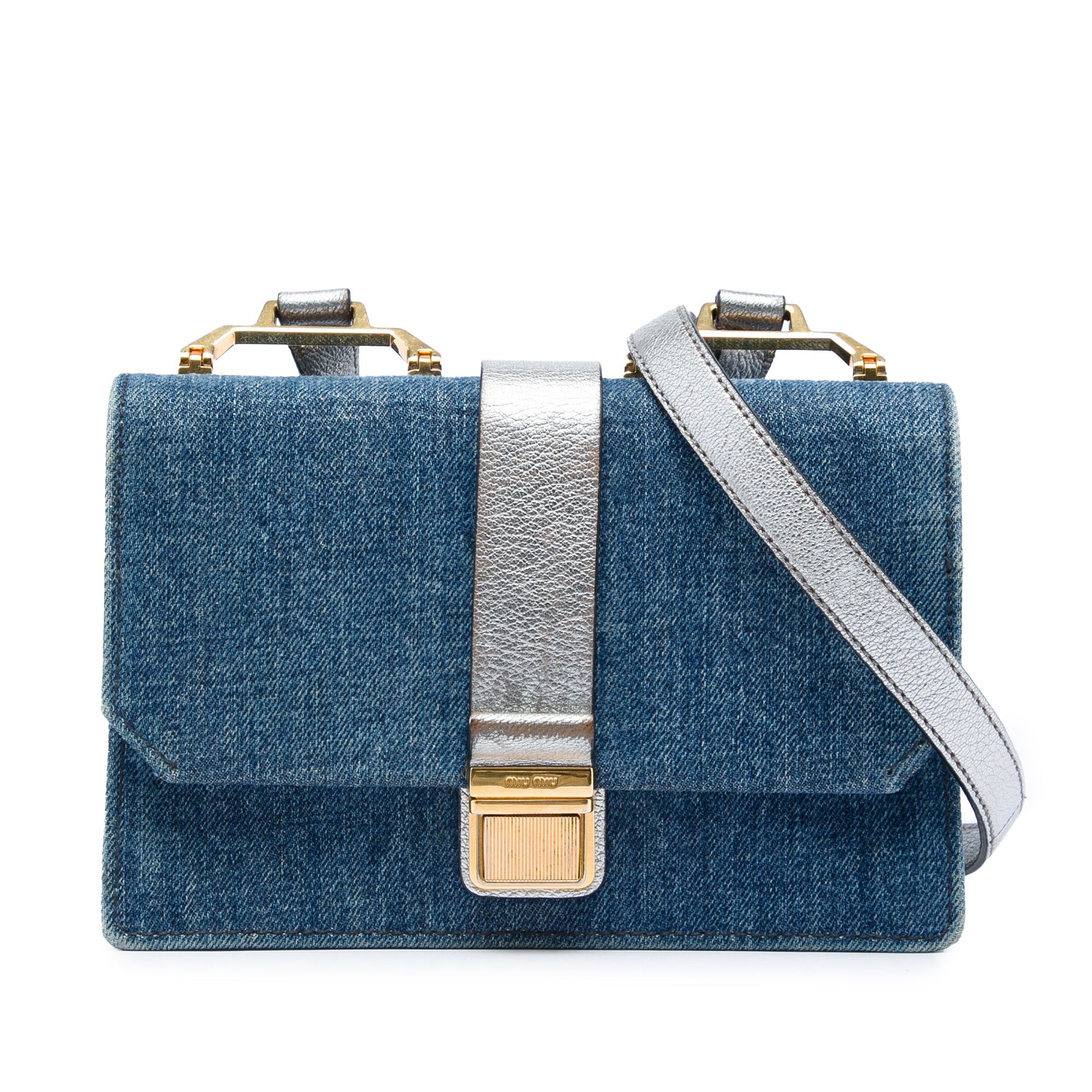 Miu Miu Denim Metallic Goatskin Madras Flap Crossbody Size ONE SIZE - 1 Thumbnail