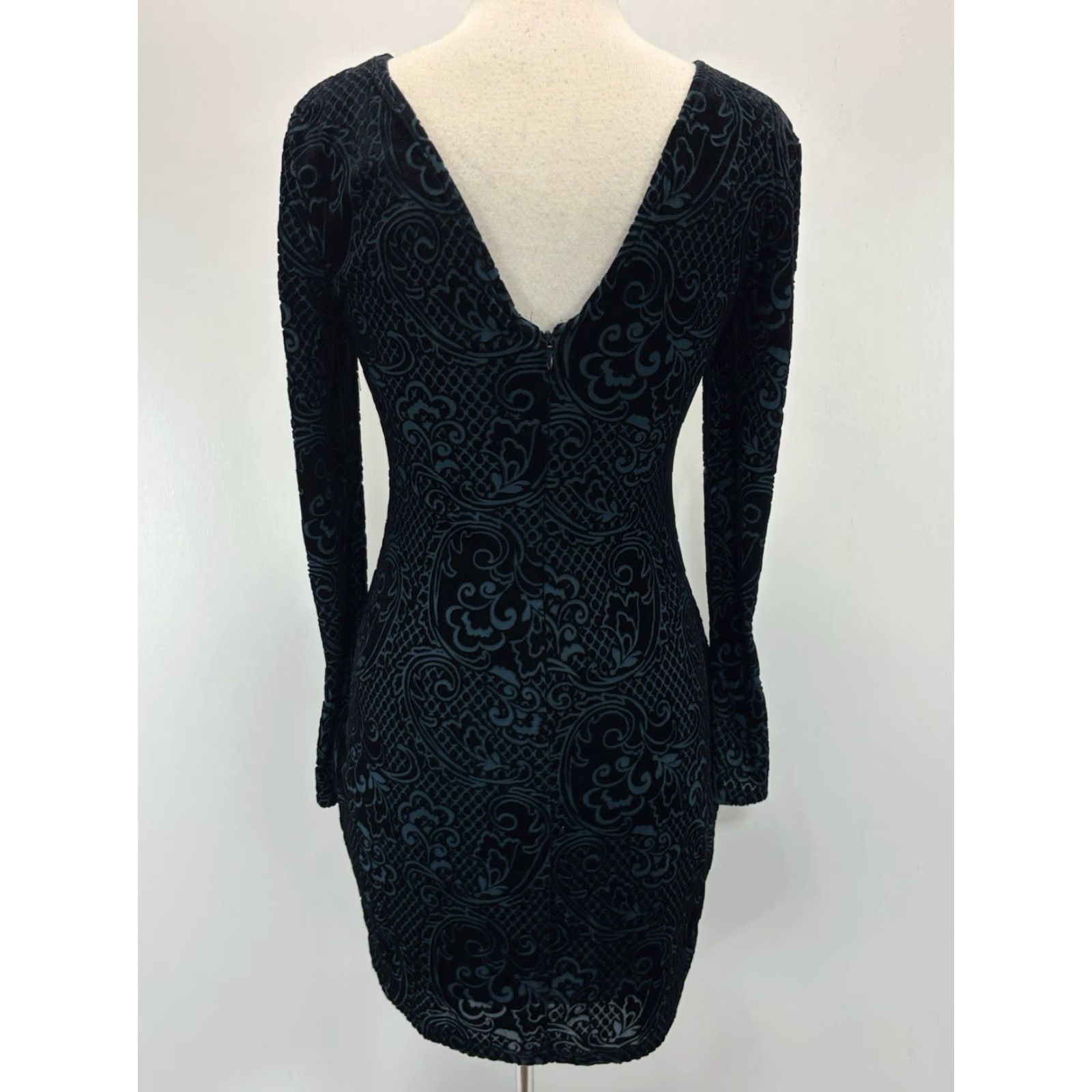 Guess GUESS Flocked Velvet Mini Dress 8 Blue Black Whimsigoth Y2K Long Sleeve Womens Size M / US 6-8 / IT 42-44 - 3 Thumbnail