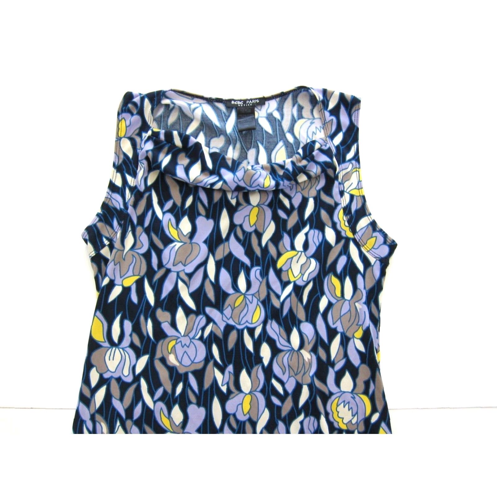 Vintage BCBG Paris Blue Purple Yellow Floral Sleeveless Stretch Tunic Tank Dress PM Size M / US 6-8 / IT 42-44 - 7 Thumbnail