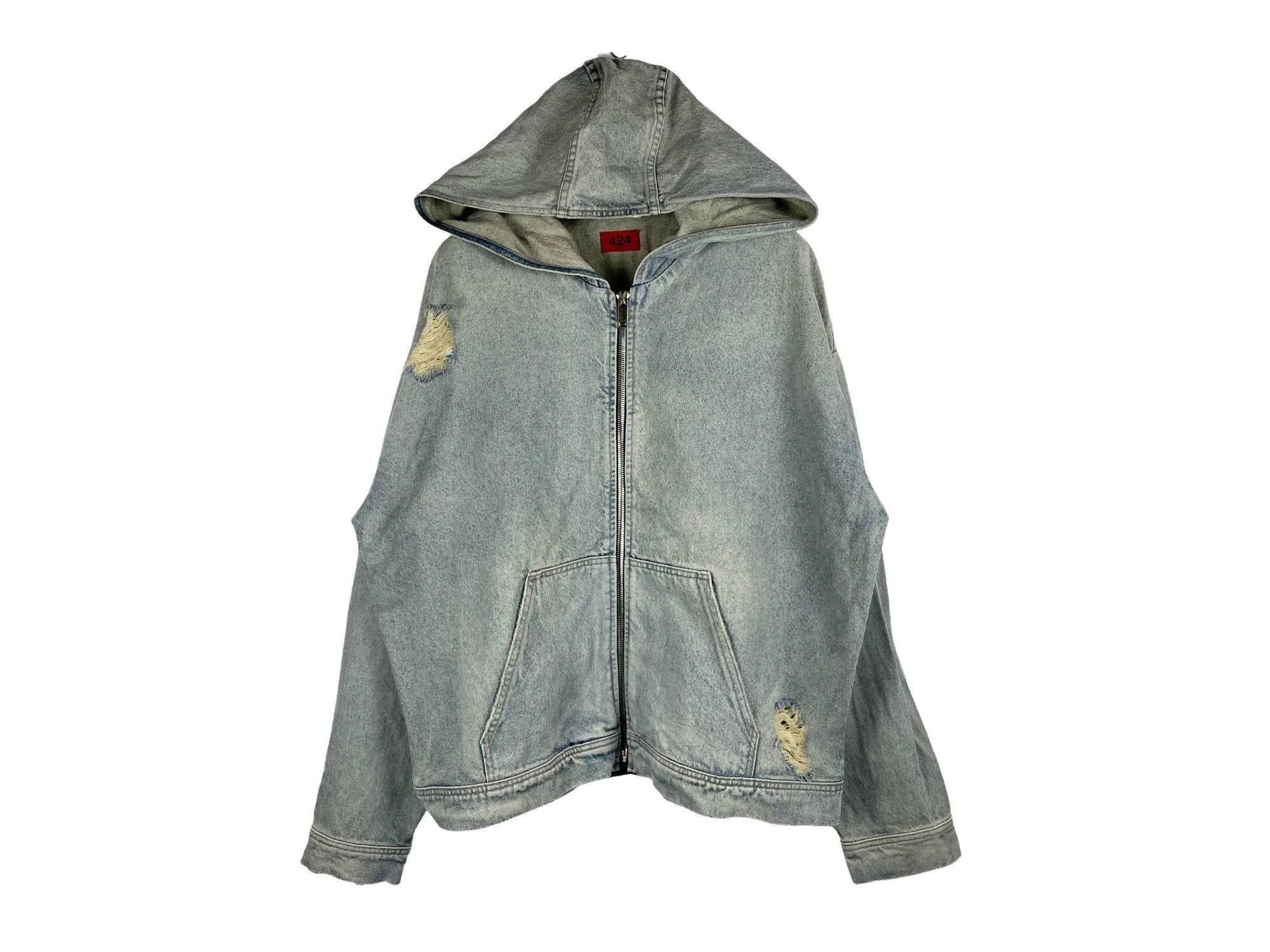424 424 On Fairfax SS16 Distressed Denim Hooded Jacket Size US L / EU 52-54 / 3 - 1 Thumbnail