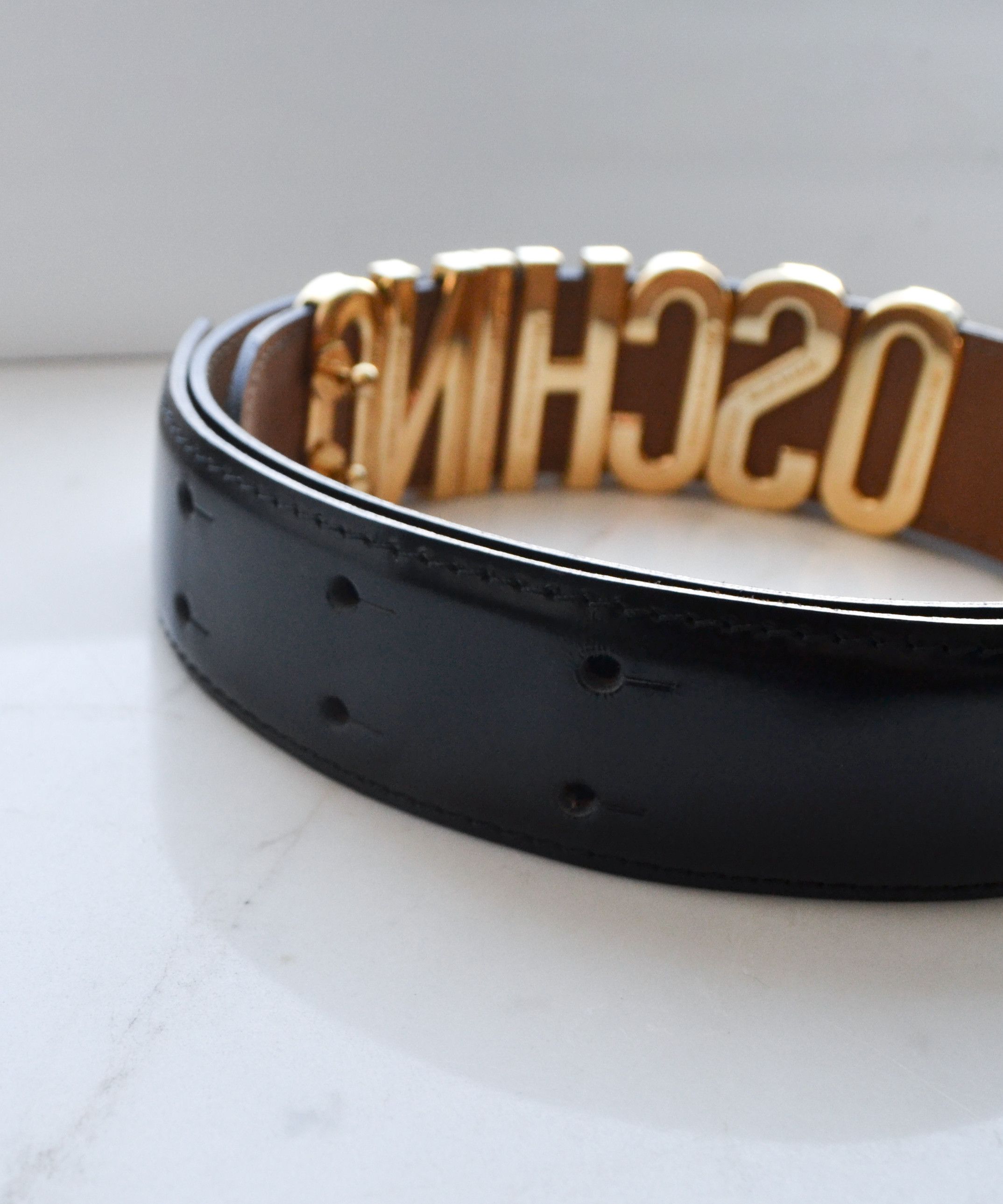 Moschino MOSCHINO Belt Leather Logo Vintage 90s Buckle Gold Size ONE SIZE - 5 Thumbnail
