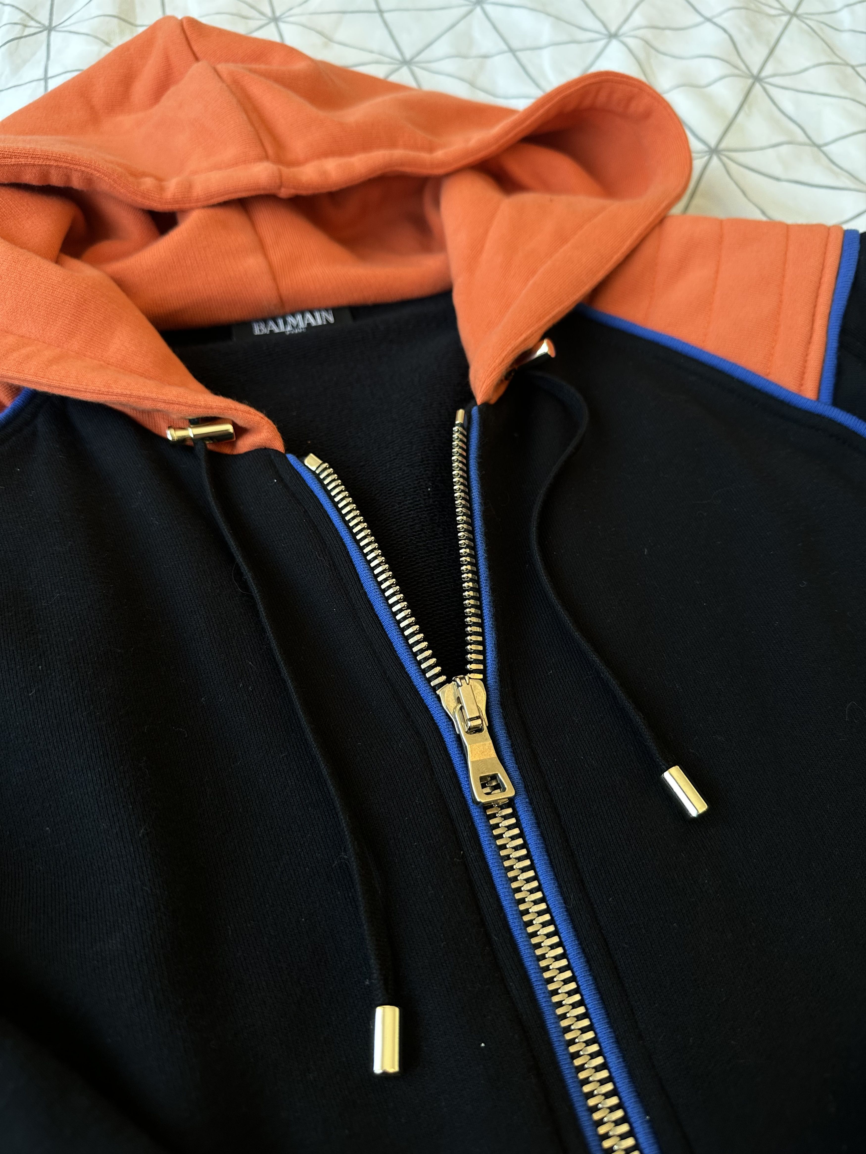 Balmain SS17 Balmain Biker Multi Zip Heavy Hoodie Orange/Black Size US XL / EU 56 / 4 - 3 Thumbnail