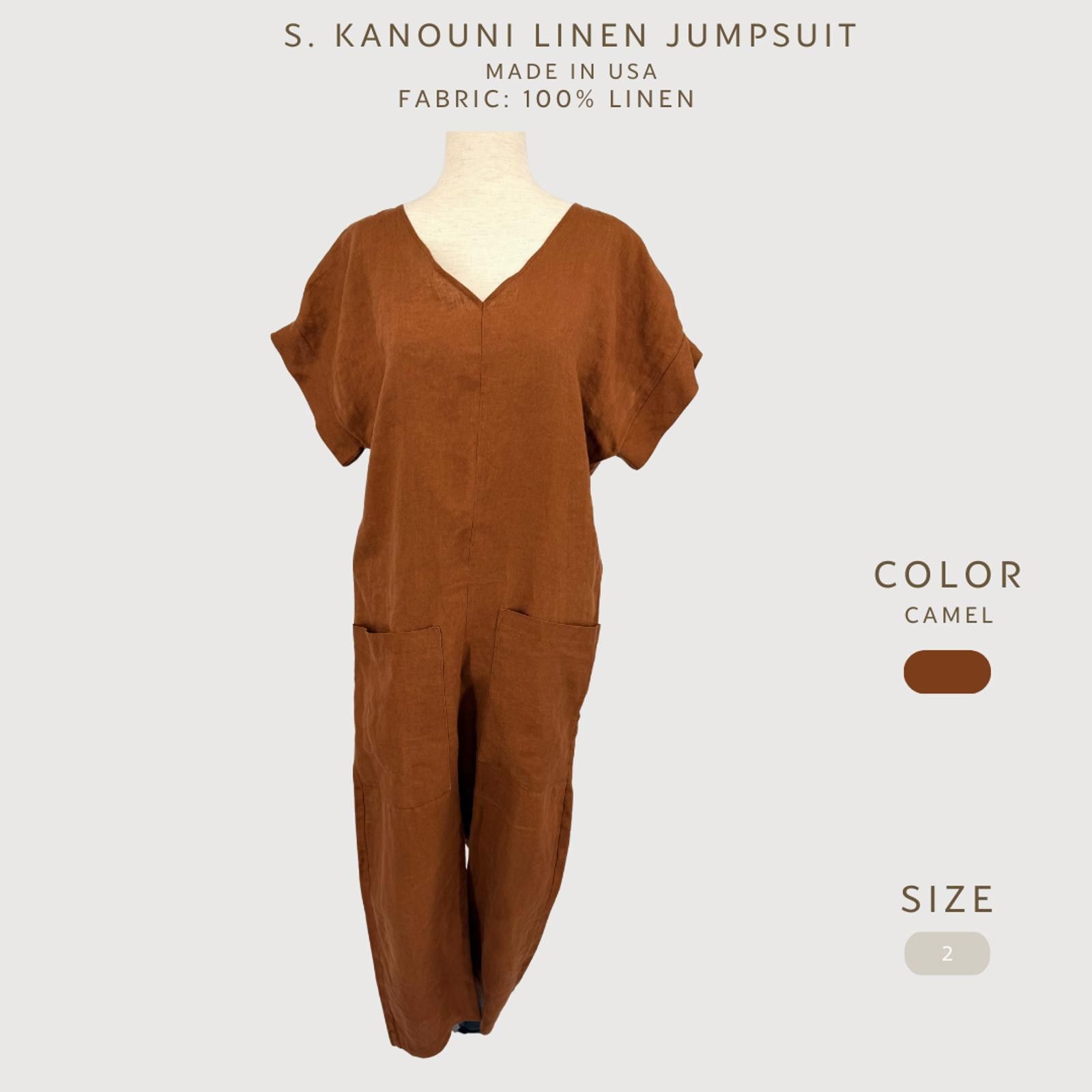 Other S. Kanouni Linen Jumpsuit Camel Made USA Size 2 Size 26" / US 2 / IT 38 - 2 Thumbnail
