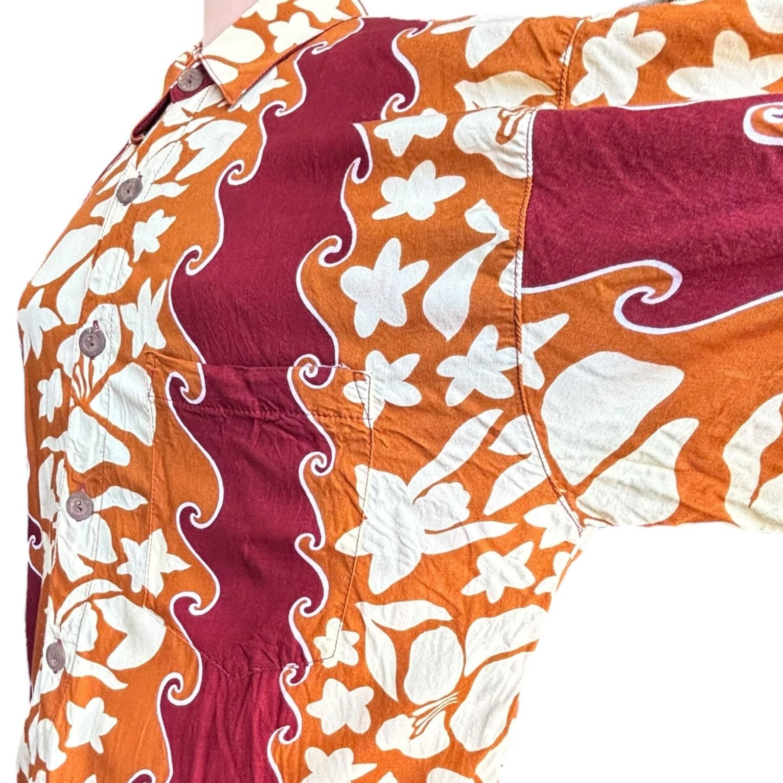 Vintage Vintage 90s Pineapple Lava Rust Burgundy Hibiscus Floral Top Size US L / EU 52-54 / 3 - 4 Thumbnail