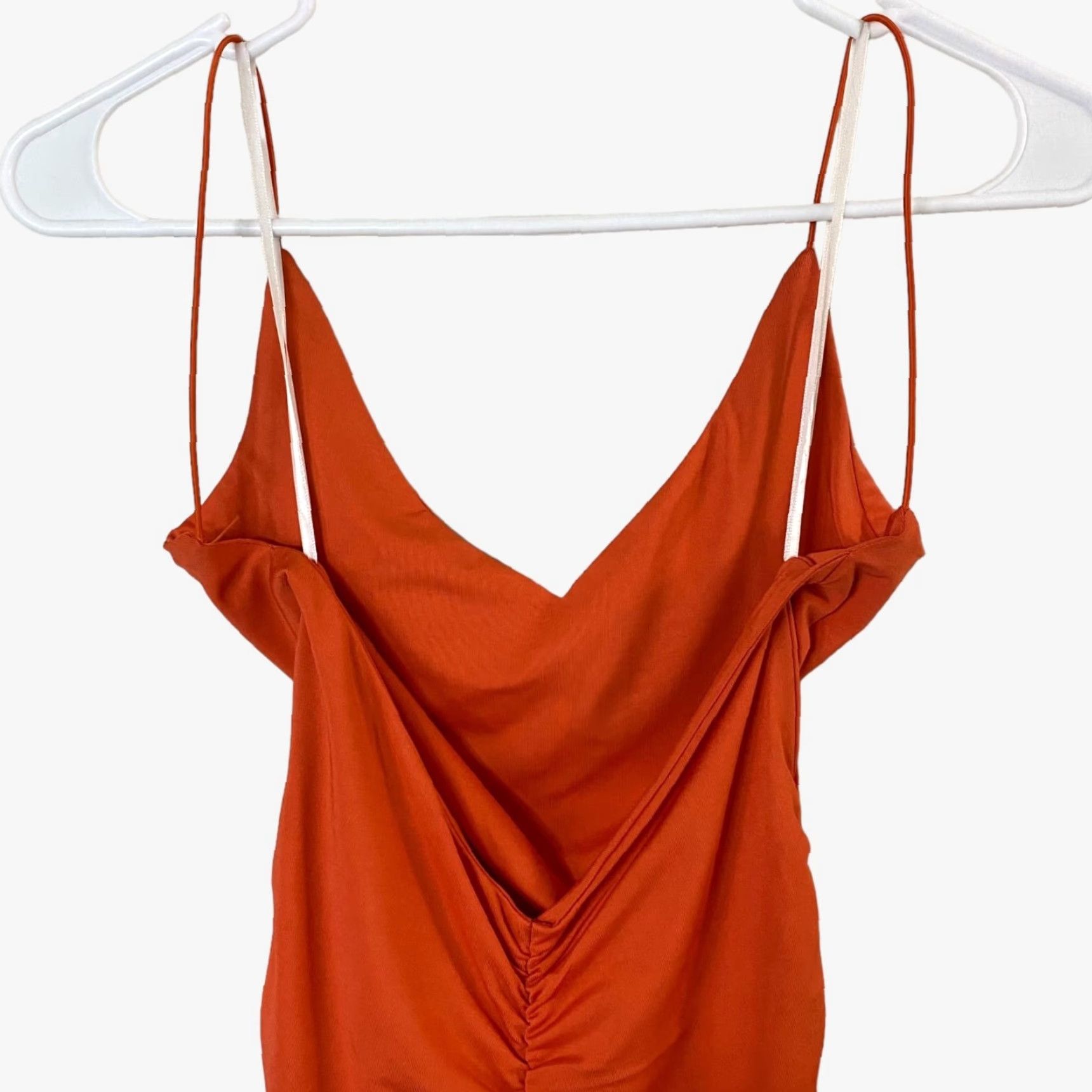 PRINCESS POLLY VINTAGE Princess Polly Ruched Bodycon Low-Back V-Neck Mini Dress Women's Size 2 Orange Size XS / US 0-2 / IT 36-38 - 5 Thumbnail