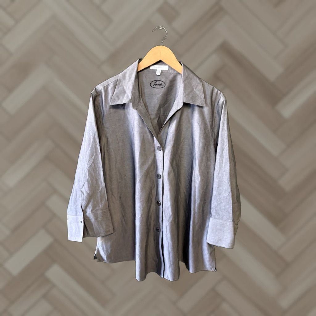 Vintage Foxcroft Womens Button-Up Shirt Gray Long Sleeve Non-Iron 20W Size 20W Womens Shirt Harry? Size 3XL / US 20-22 - 1 Thumbnail