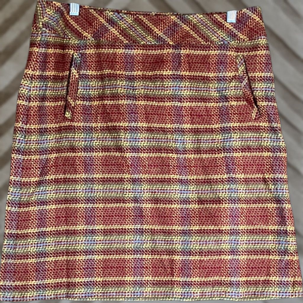 Talbots Talbots Womens Skirt Red Multicolor Tweed Plaid A-Line Side Zip Wool Blend 8 Size 30" / US 8 / IT 44 - 1 Thumbnail