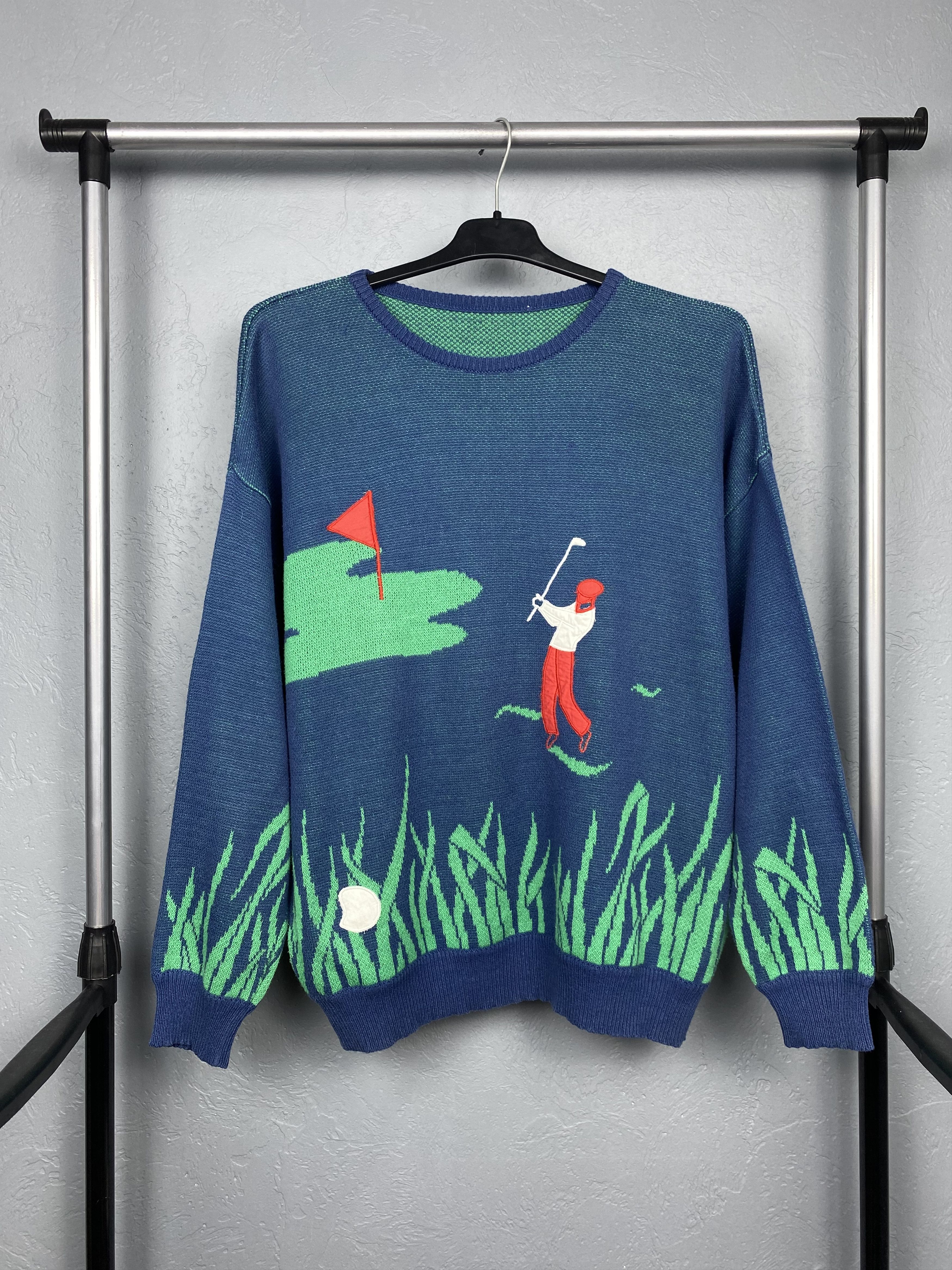 Vintage Golf Print Vintage Mens Oversized Wool Knit Sweater Size US L / EU 52-54 / 3 - 1 Thumbnail