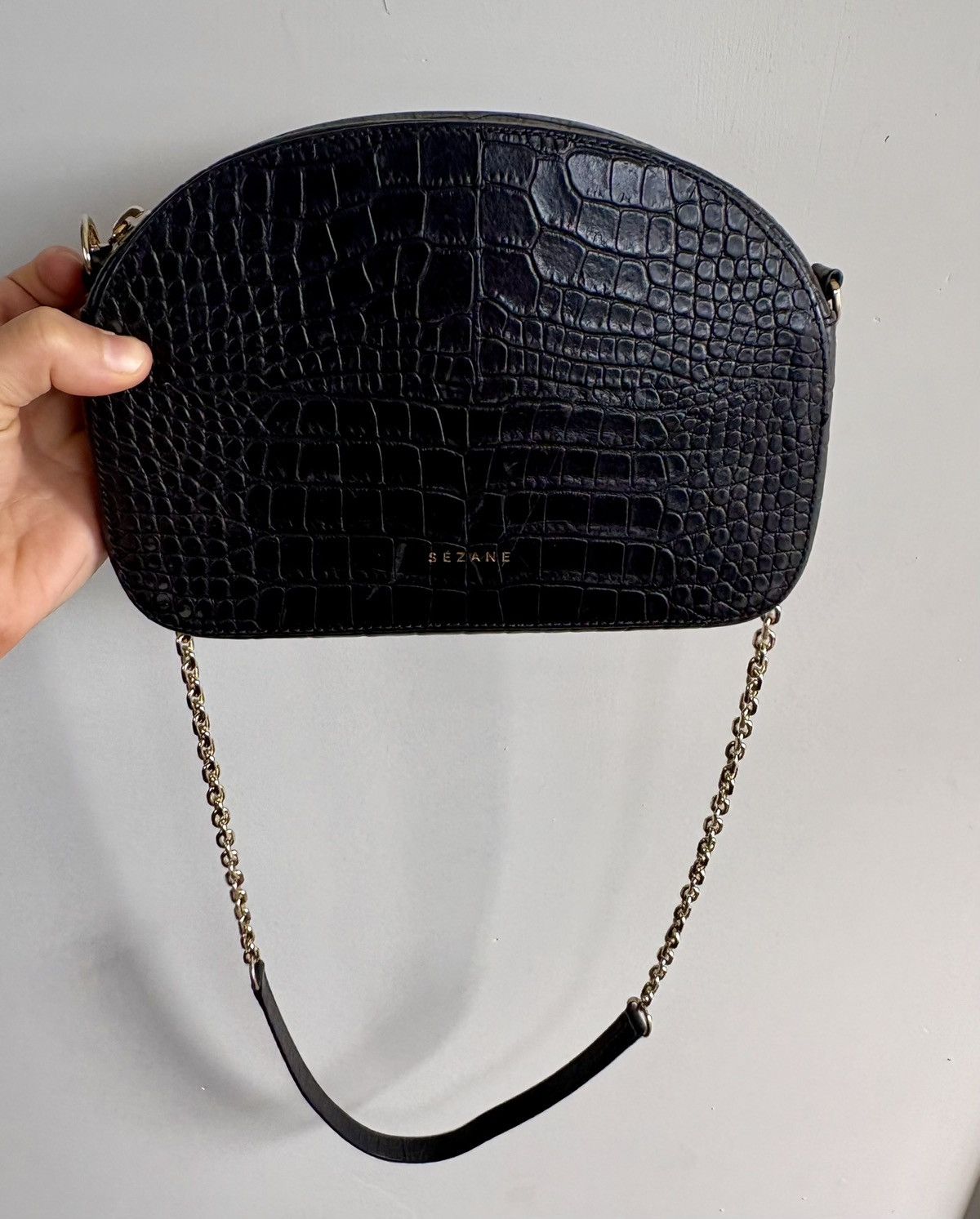 Sezane Sézane Croc-Embossed Crossbody Bag – Black Leather Size ONE SIZE - 8 Thumbnail