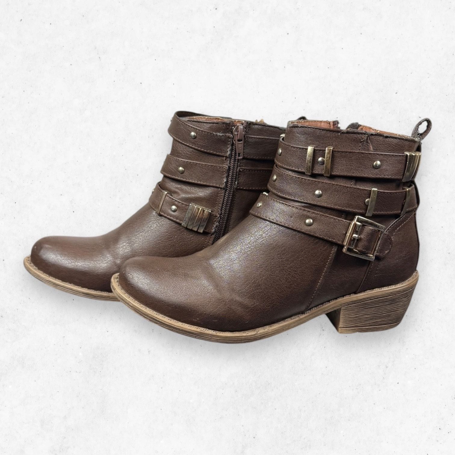 Other Womens Brown Studded Buckle Ankle Boots Block Heel Sz 7 Size US 7 / IT 37 - 3 Thumbnail