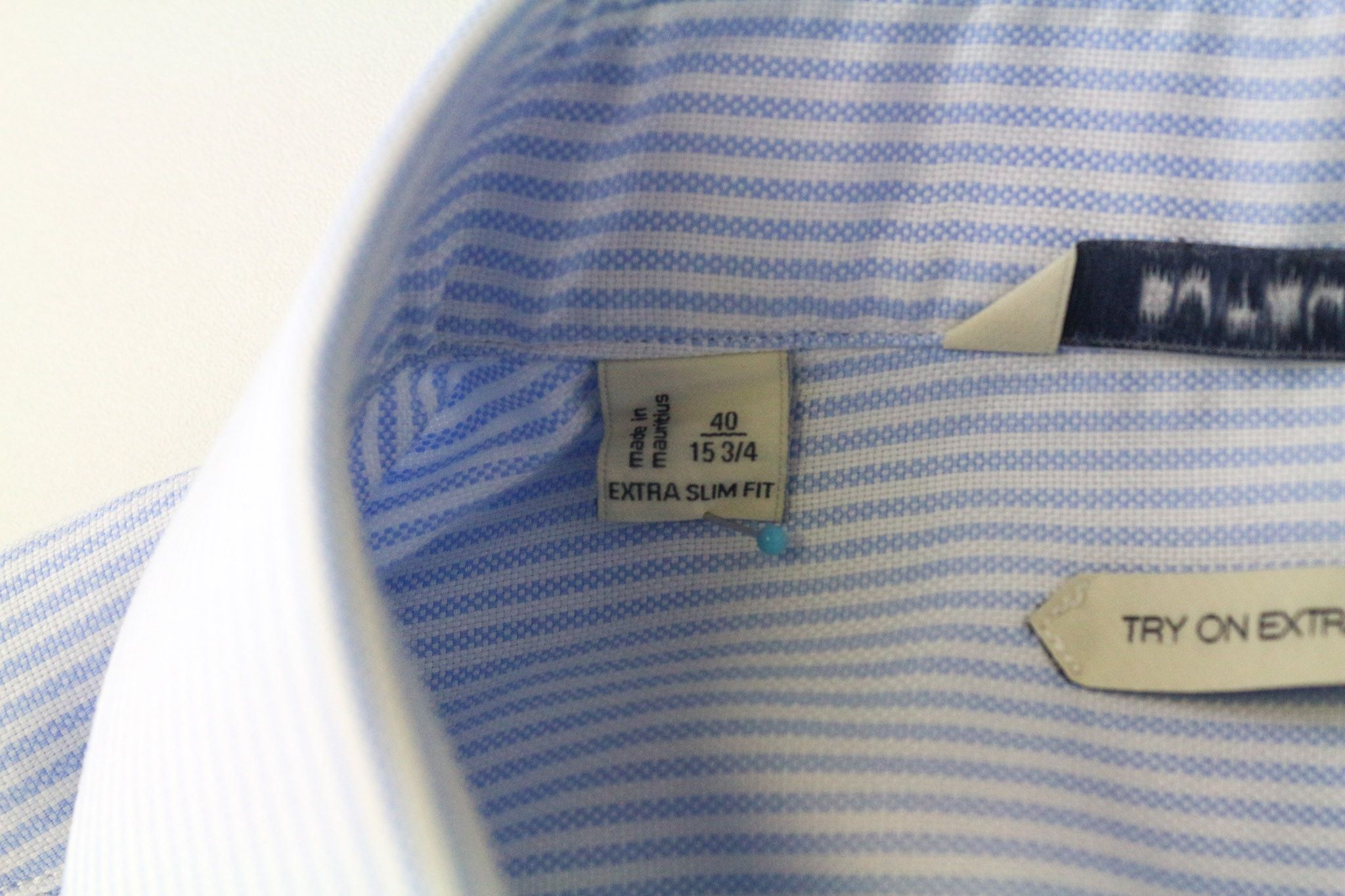 Suitsupply 40/15 3/4 Extra Slim Blue Cotton Stripe Shirt 79184 Size 40R - 5 Thumbnail