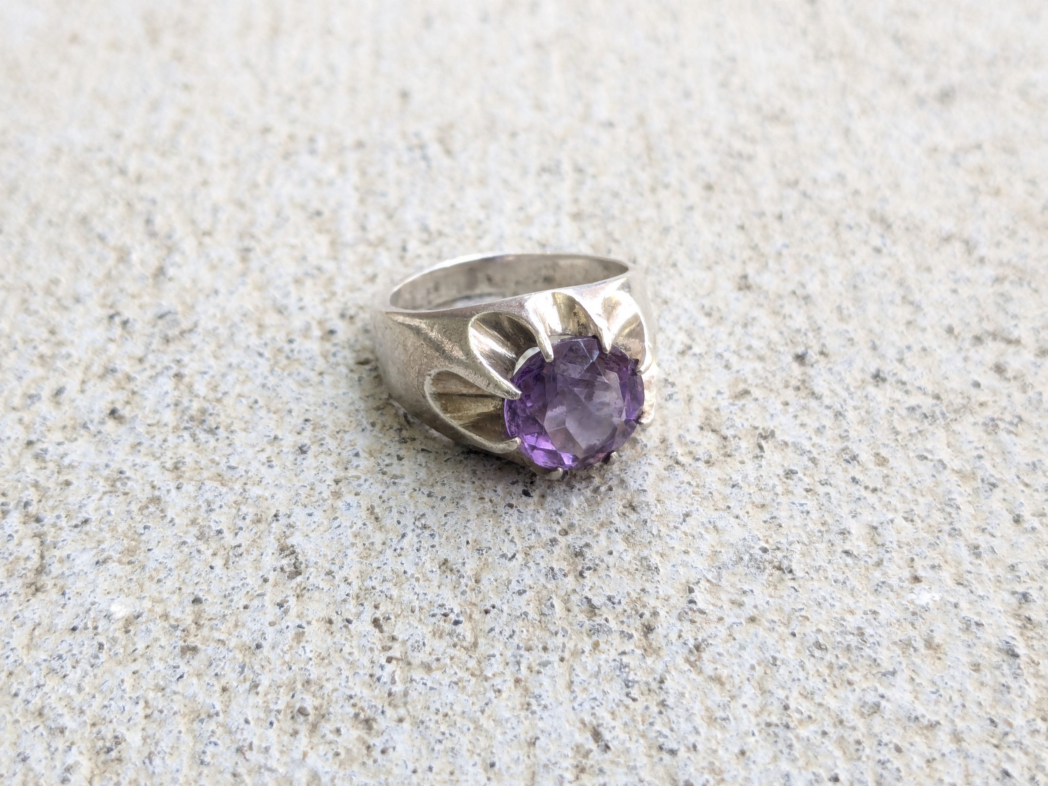 Other Vintage Sterling Silver Ring Purple Amethyst 7 Round Faceted Size ONE SIZE - 2 Thumbnail