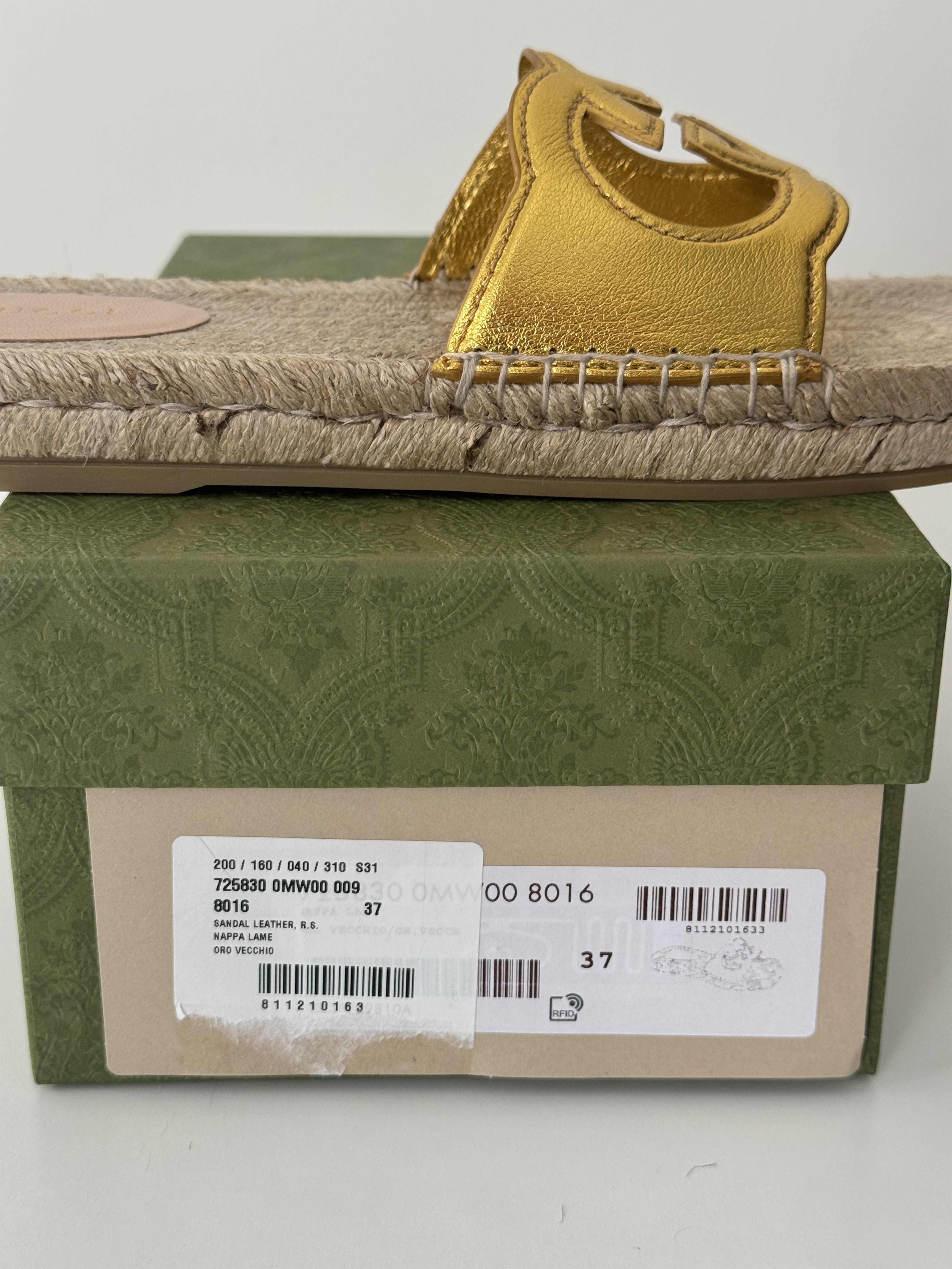 Gucci size 37G - Gucci Espadrille Gold GG cutout slide sandal Size US 7 / IT 37 - 7 Thumbnail