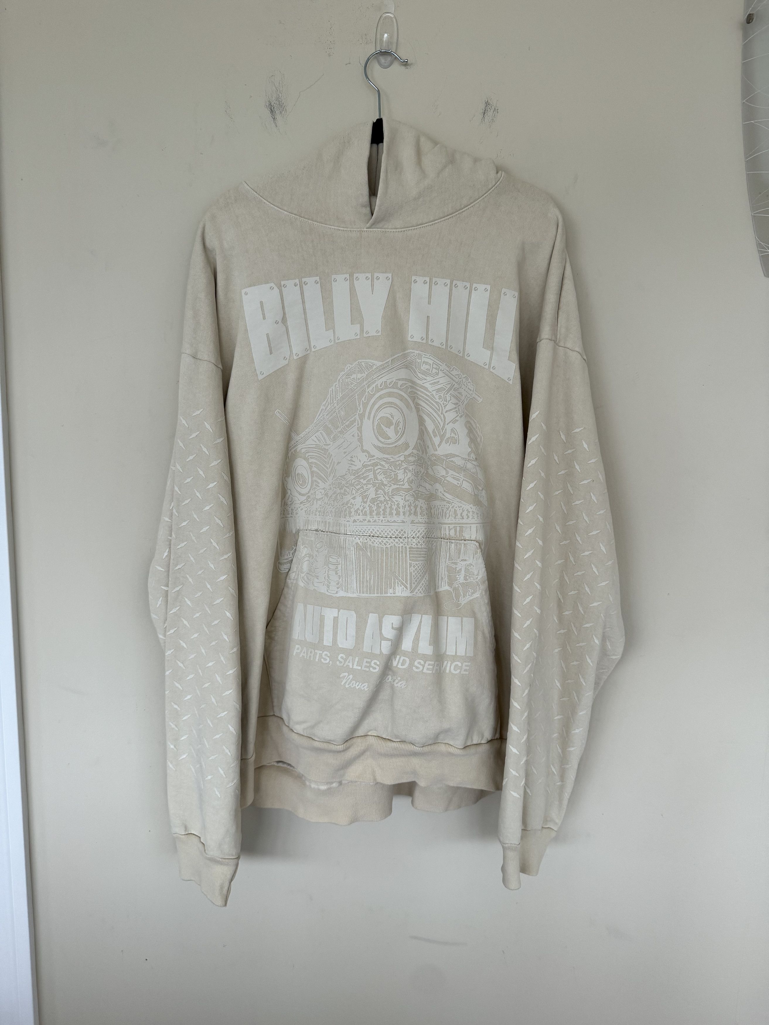 image of Billy Hill Auto Asylum Beige Hoodie, Men's (Size 2XL)