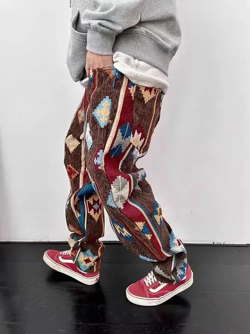 Jean Retro geometric print jacquard casual cargo trousers Size US 32 / EU 48 - 2 Thumbnail