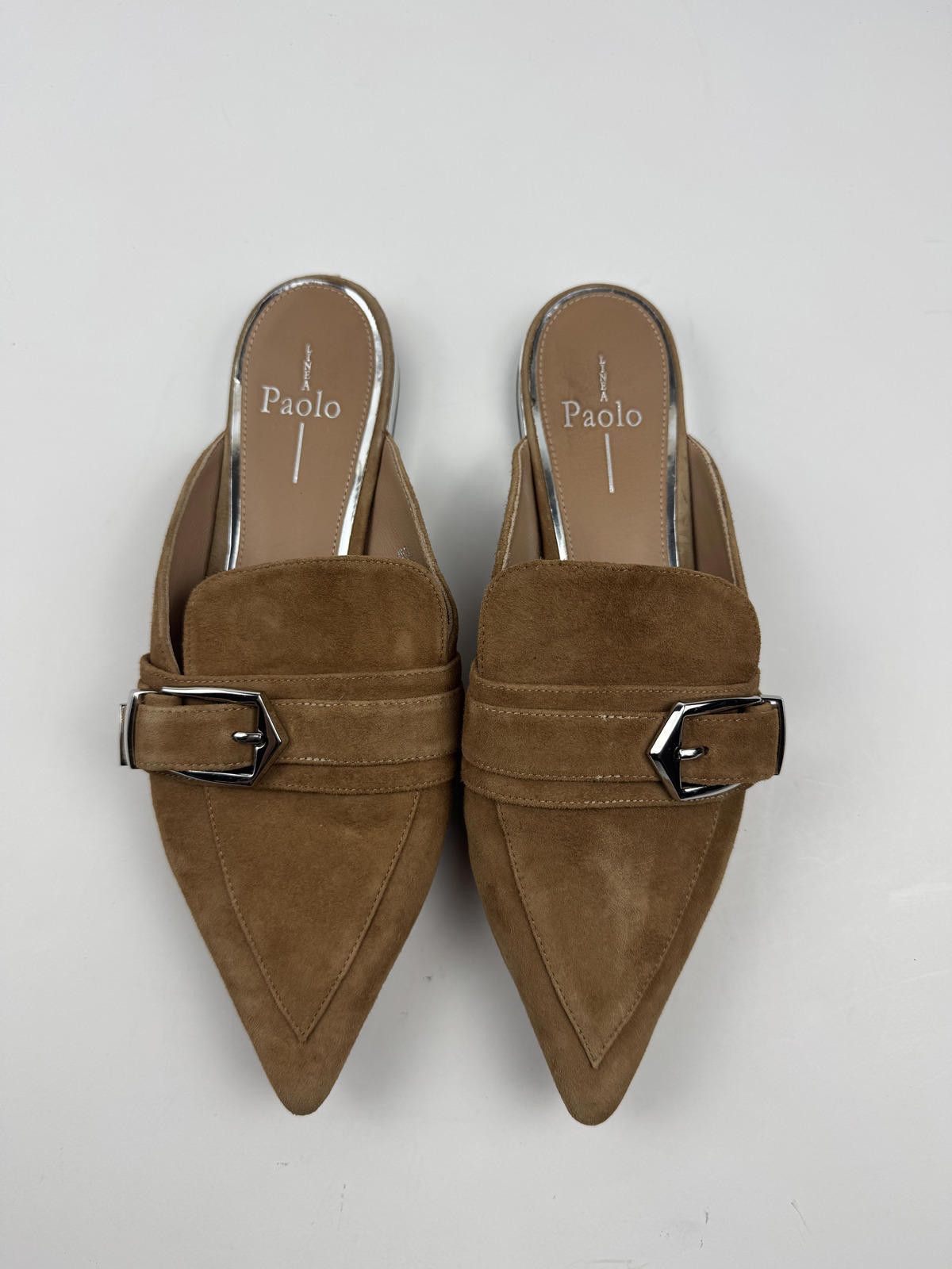 Other Linea Paolo Mules Women's 8.5 Tan Suede Buckle Size US 8.5 / IT 38.5 - 4 Thumbnail