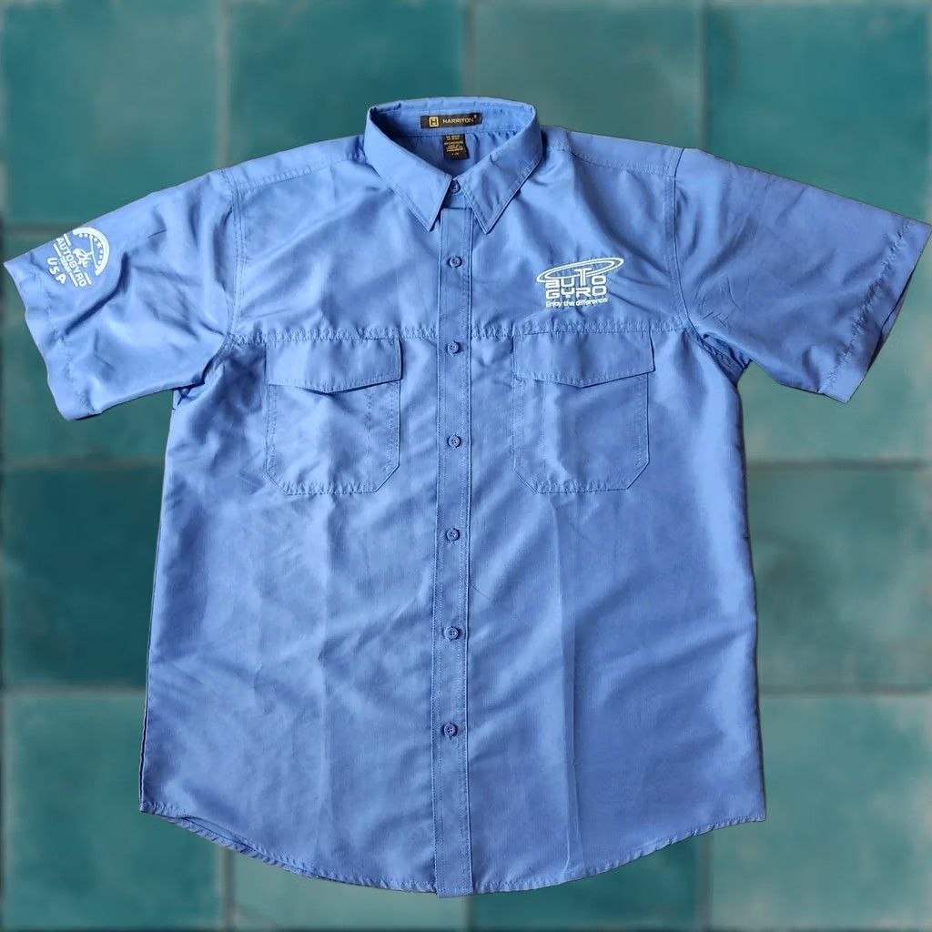 Vintage Harriton Aviation Shirt Mens Large Blue Button Up USA Planes Short Sleeve Solid Collar Upward T-Shirts? Size US L / EU 52-54 / 3 - 1 Thumbnail