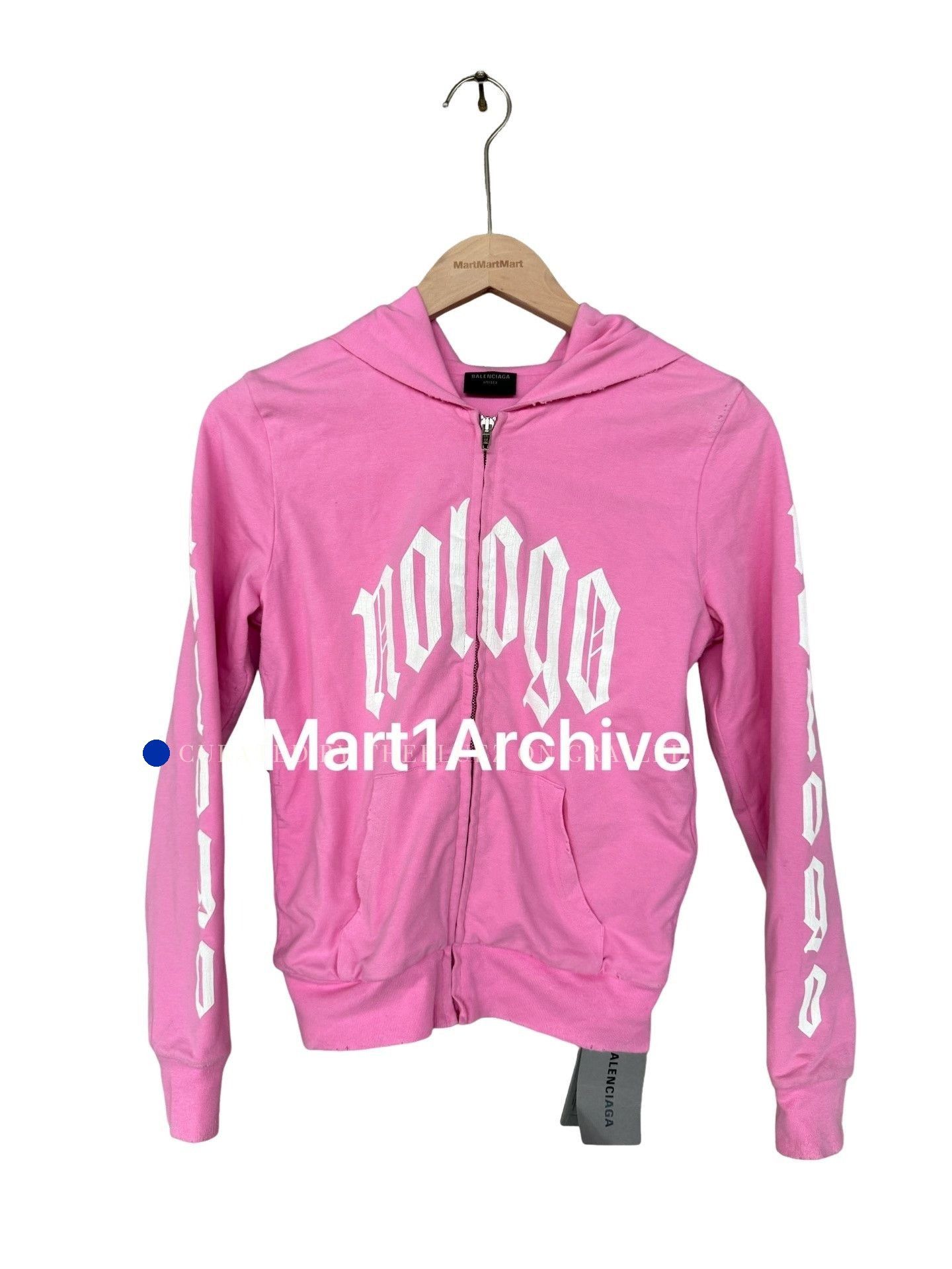 Balenciaga Pink Zip-Up Hoodie with 'Nologo' Print - XS Size US XS / EU 42 / 0 - 1 Thumbnail