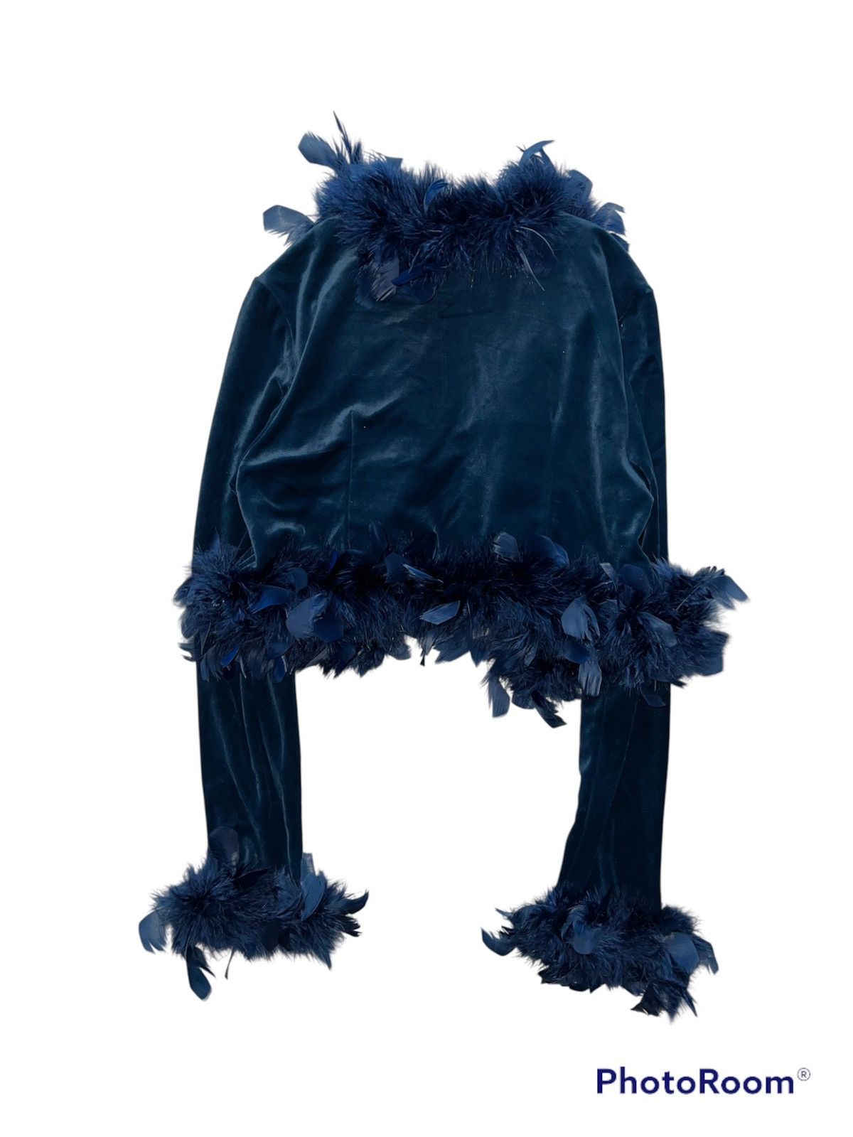 Miu Miu Blue velvet crop with feathers trim 🦚🦕 Size M / US 6-8 / IT 42-44 - 5 Thumbnail