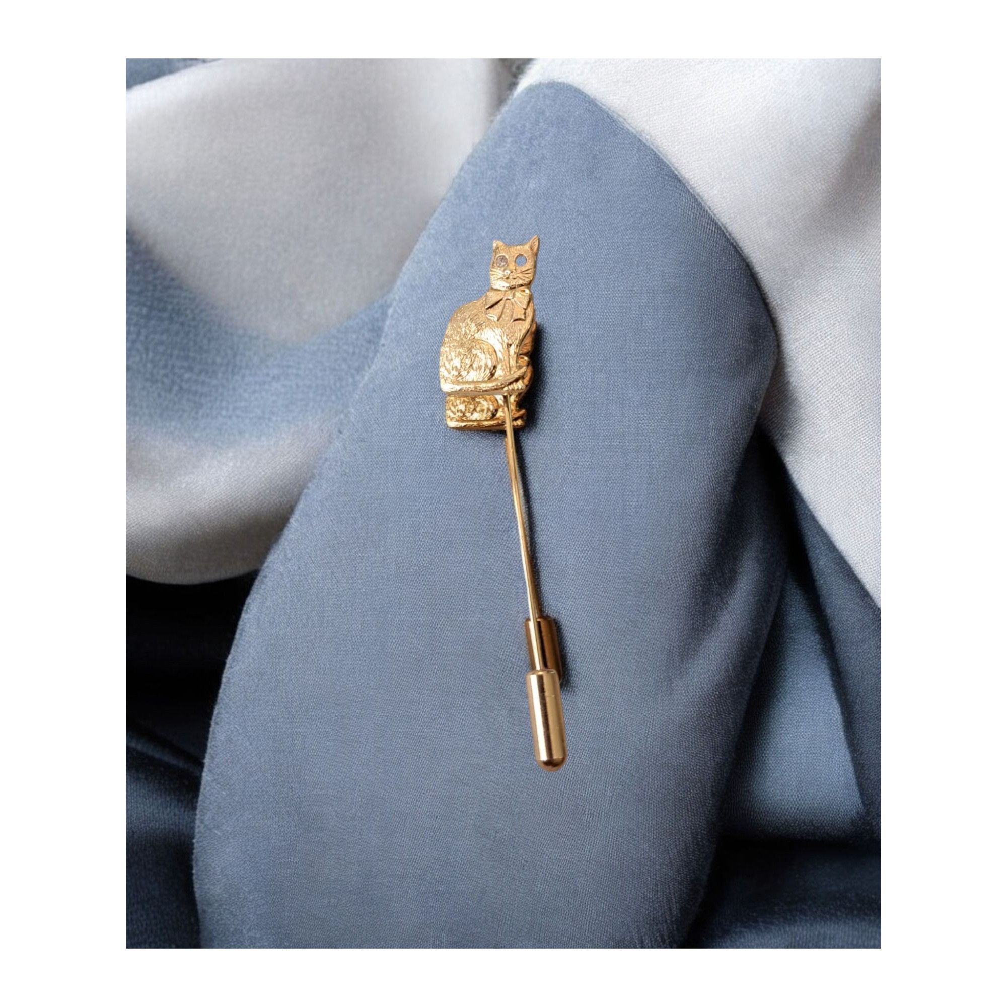 Other Elegant Gold Toned Cat Lapel Pin with Bow Detail Size ONE SIZE - 1 Thumbnail