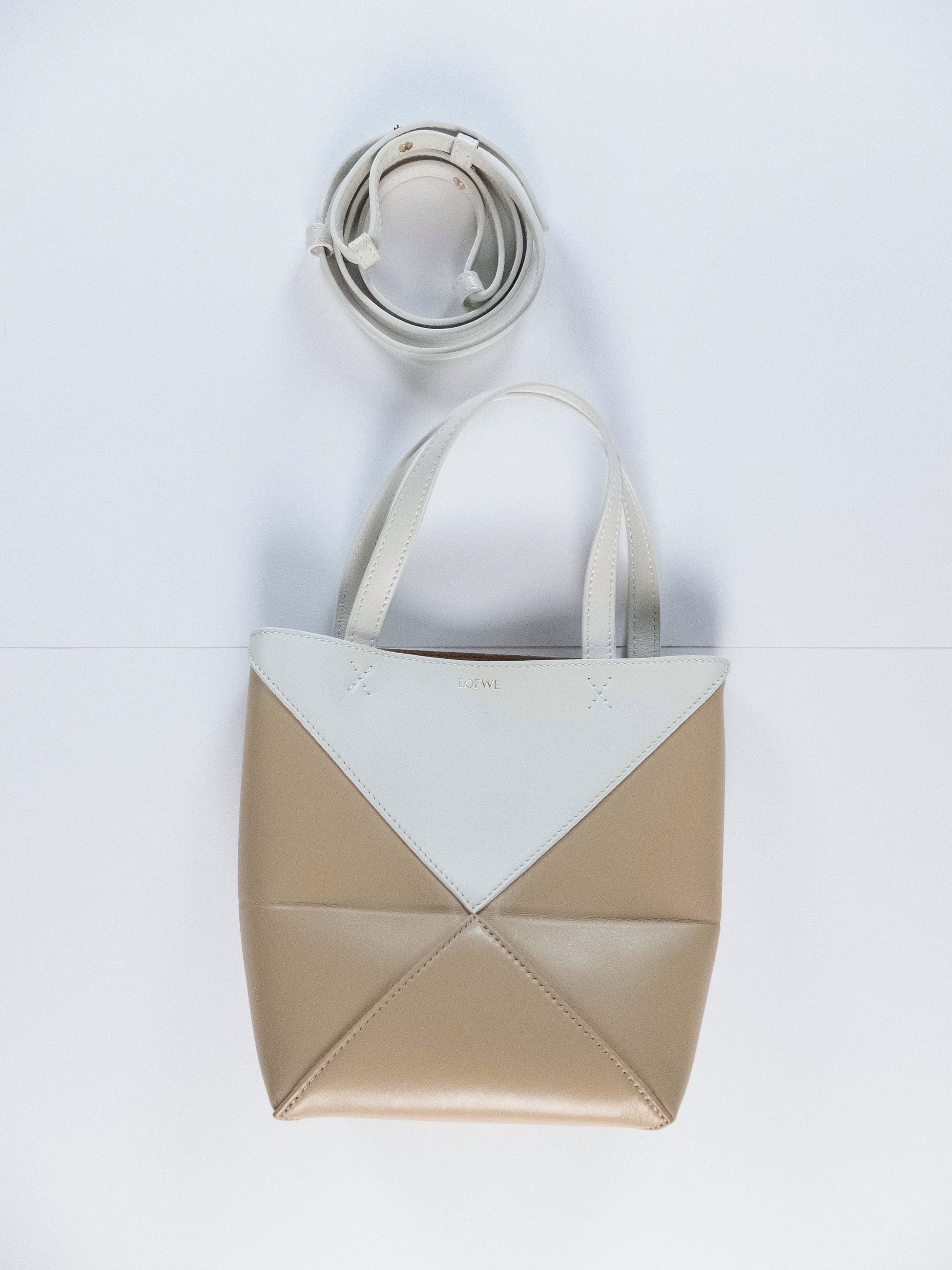 Loewe LOEWE Puzzle Fold Mini beige & white leather tote bag NWT Size ONE SIZE - 13 Thumbnail