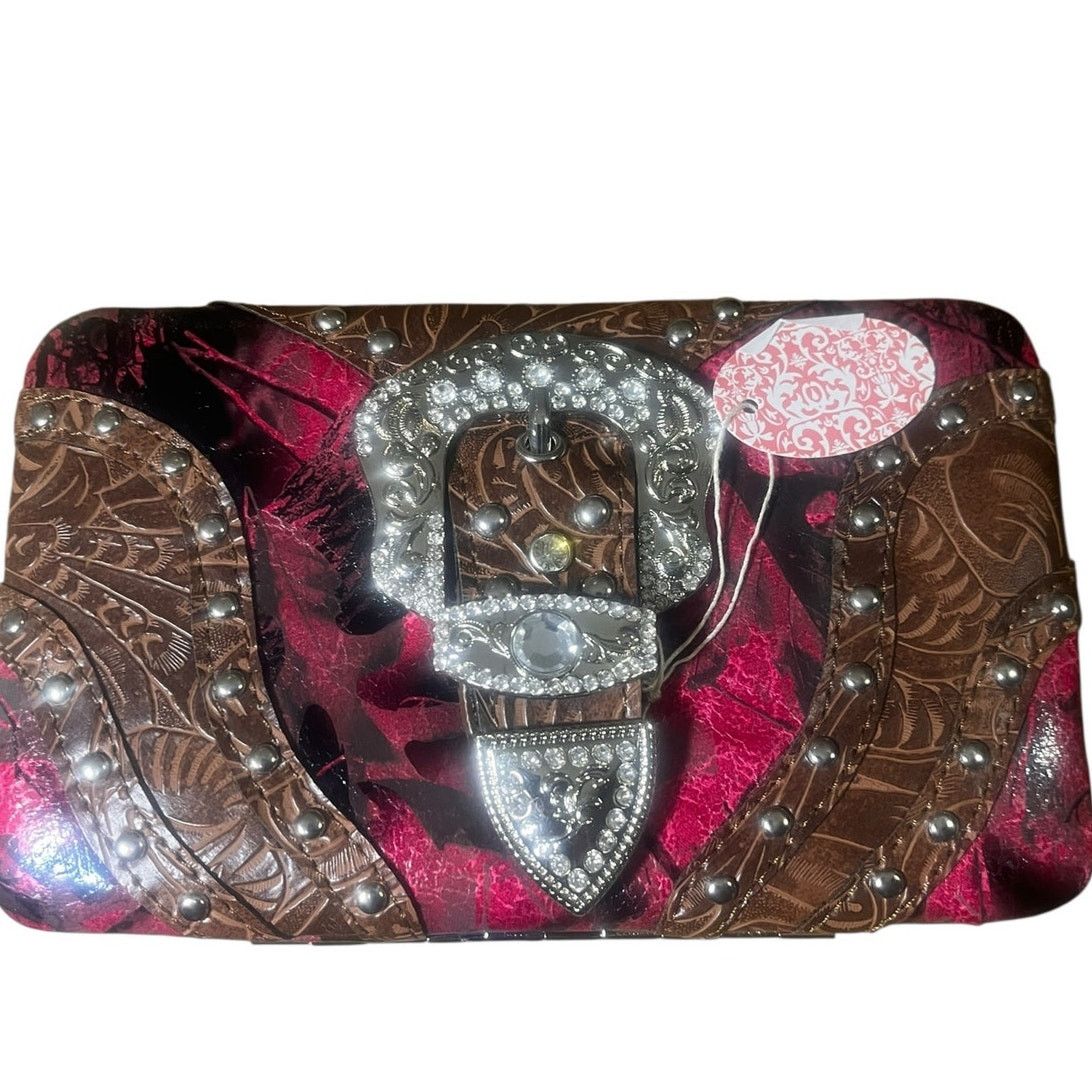 Other Mountain West Crystal Buckle Tooled Leather Wallet Clutch Size ONE SIZE - 1 Thumbnail