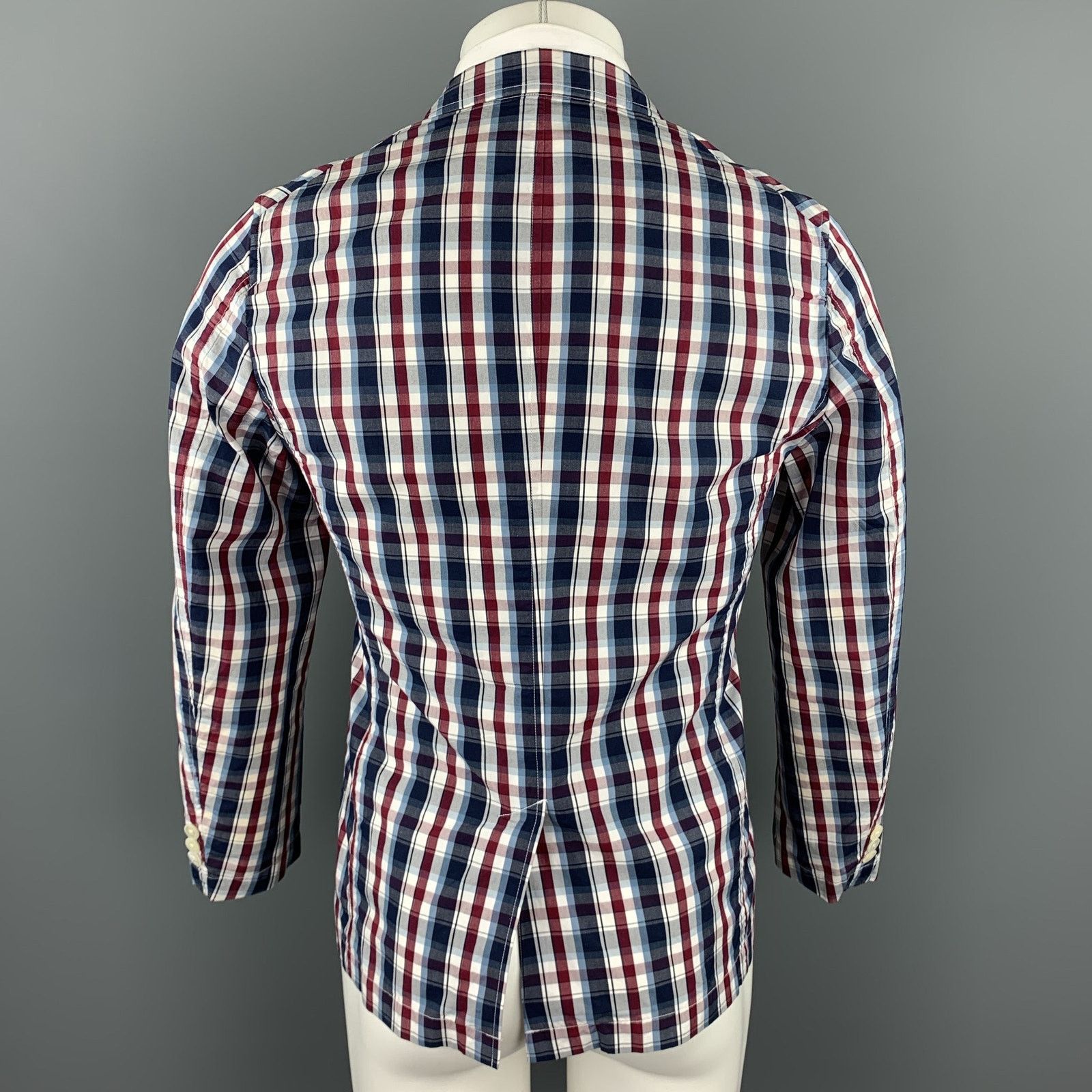 Other GREEN LABEL RELAXING Navy & Red Plaid Cotton Sport Coat Size 38R - 4 Thumbnail
