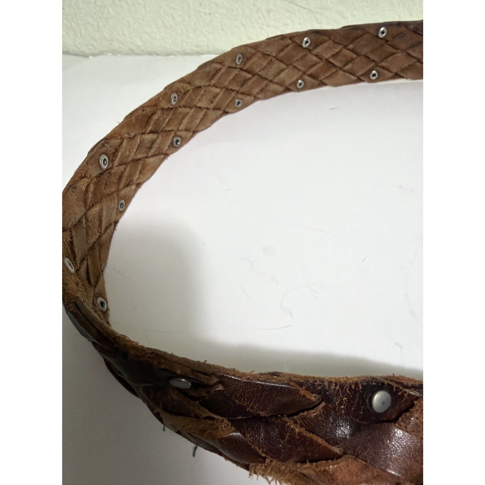 American Eagle Outfitters VINTAGE American Eagle Belt Womens S/M Brown Leather Studded Woven Brass Buckle Boho Size ONE SIZE - 6 Thumbnail