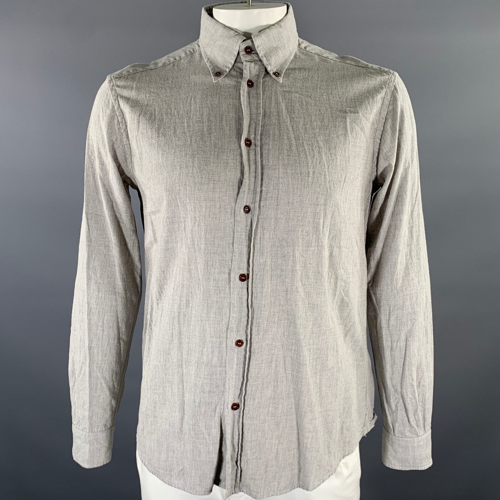 Barena BARENA Grey Heather Cotton Button Down Long Sleeve Shirt XL Size US XL / EU 56 / 4 - 1 Thumbnail