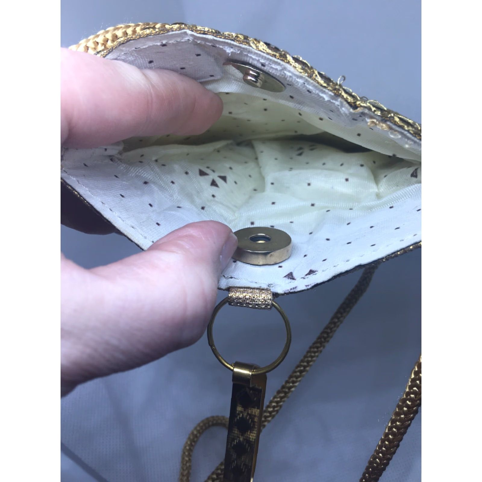 Etro VINTAGE Metro Gold Embroidered and Sequin Crossbody Bag with Belt Clip 7.5 x 5" Size ONE SIZE - 7 Thumbnail
