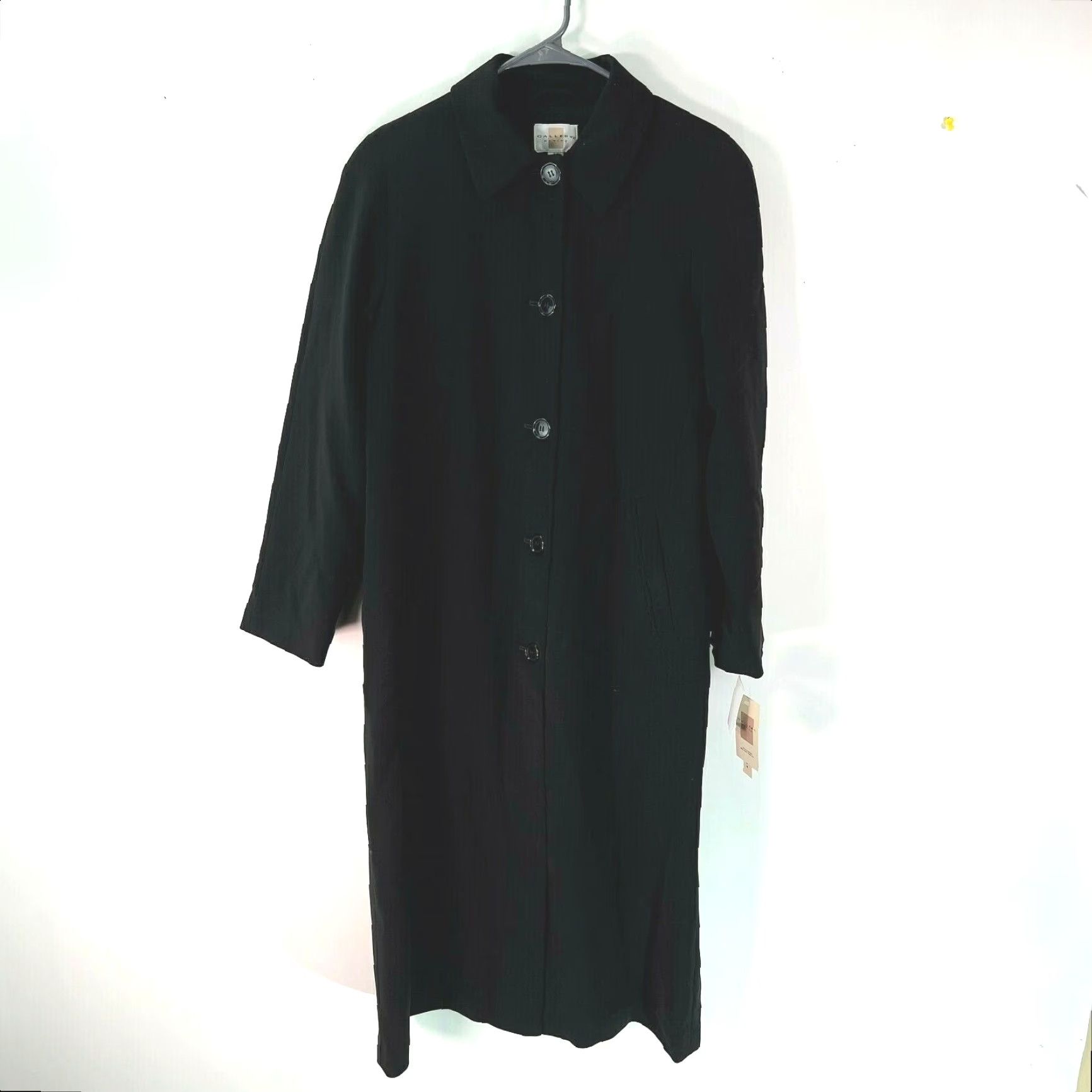 Vintage Gallery Trench Coat Women Long Sleeve Button Front Water Repellent Black Size 4P 46" 100% Polyester, 2-7? Size S / US 4 / IT 40 - 2 Thumbnail