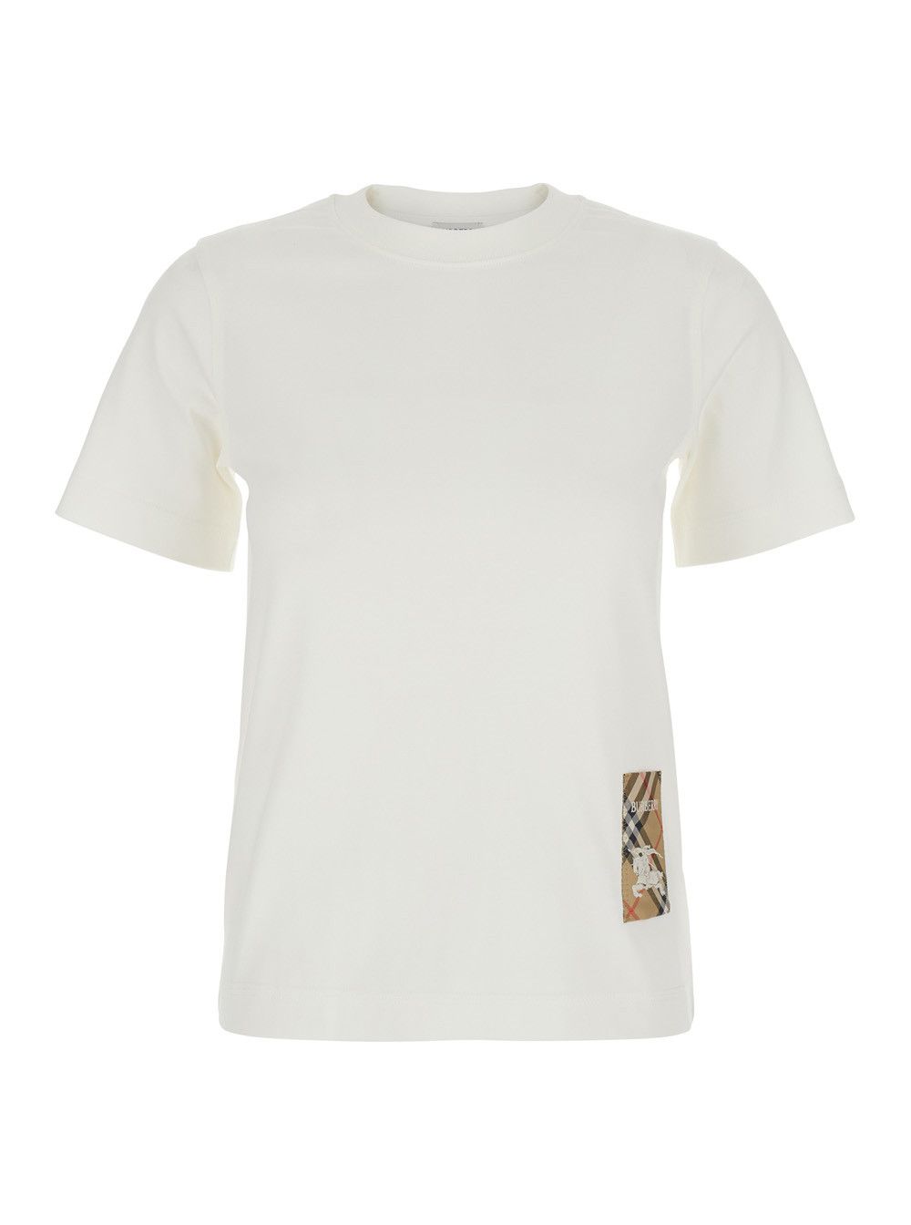 Burberry White T-Shirt with Logo Patch with Check Motif on the Front in Cotton Woman Size S / US 4 / IT 40 - 1 Thumbnail