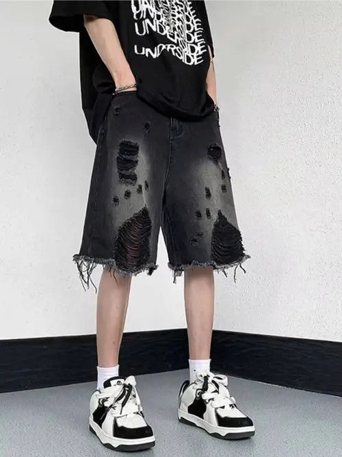 Japanese Brand Retro style loose high street ripped denim shorts Size US 28 / EU 44 - 1 Thumbnail