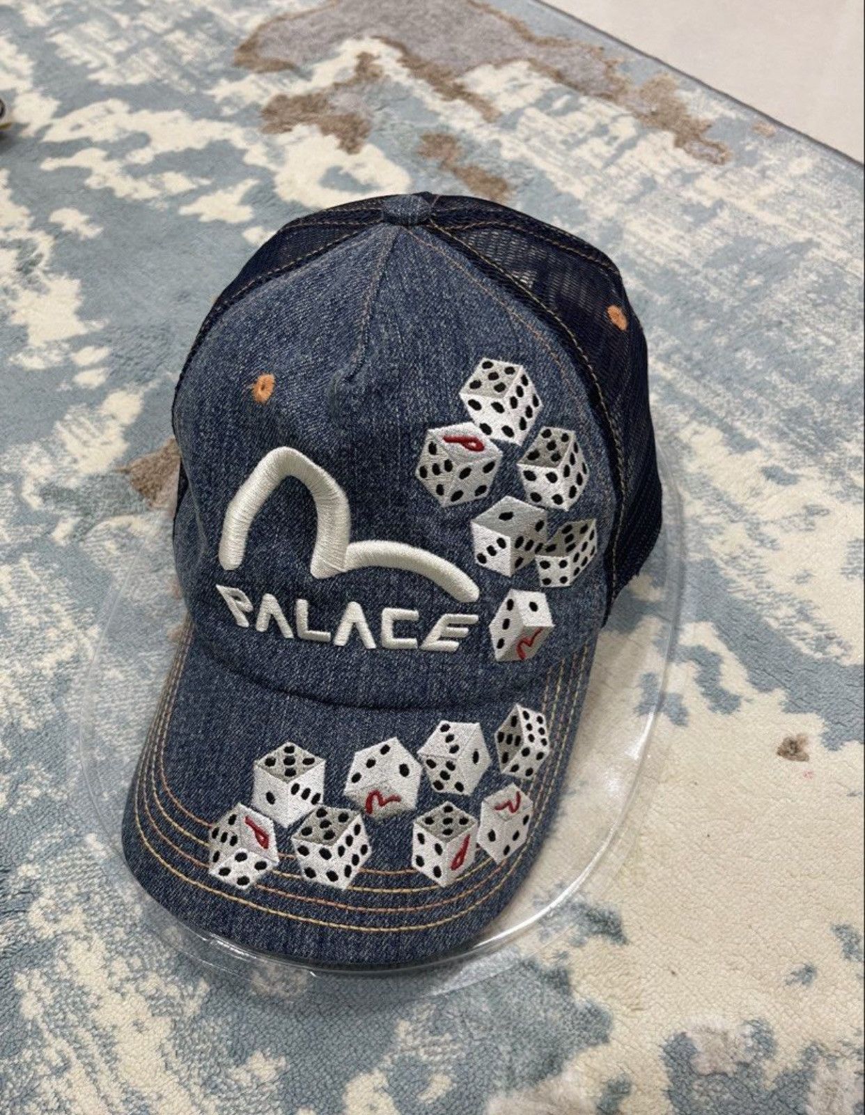 Evisu × Palace × Vintage Palace Evisu Dice Mesh Trucker Hat Raw
