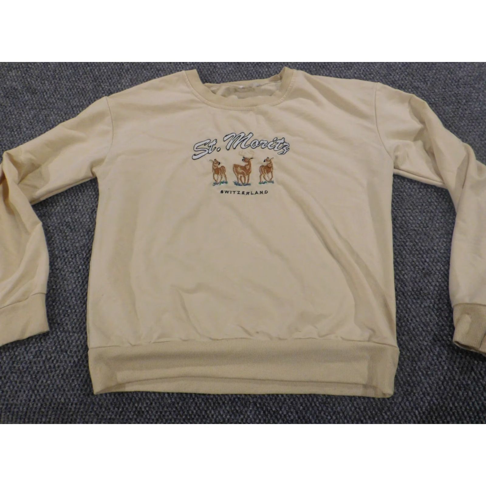 Vintage ROMWE Womens Sweater XL Beige Crewneck Pullover Knit Cotton Polyester Ruffle Long Sleeve Modern All Seasons Womens Size XL / US 12-14 / IT 48-50 - 2 Thumbnail