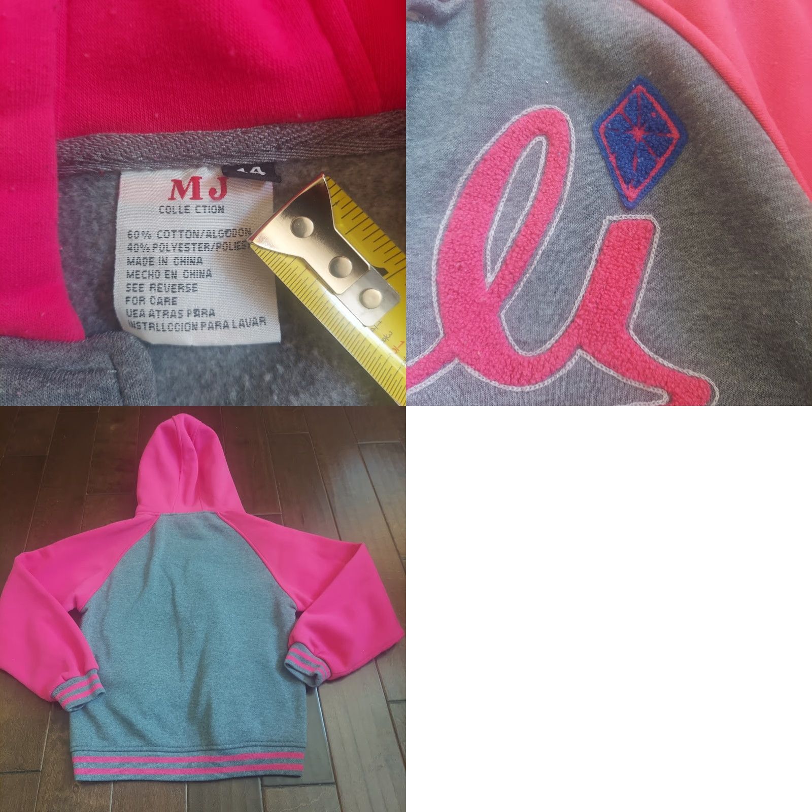 Vintage VINTAGE MJ Collection Women's Varsity Jacket Hoodie Long Zip 14 Pink Gray 90s School Size XL / US 12-14 / IT 48-50 - 11 Thumbnail