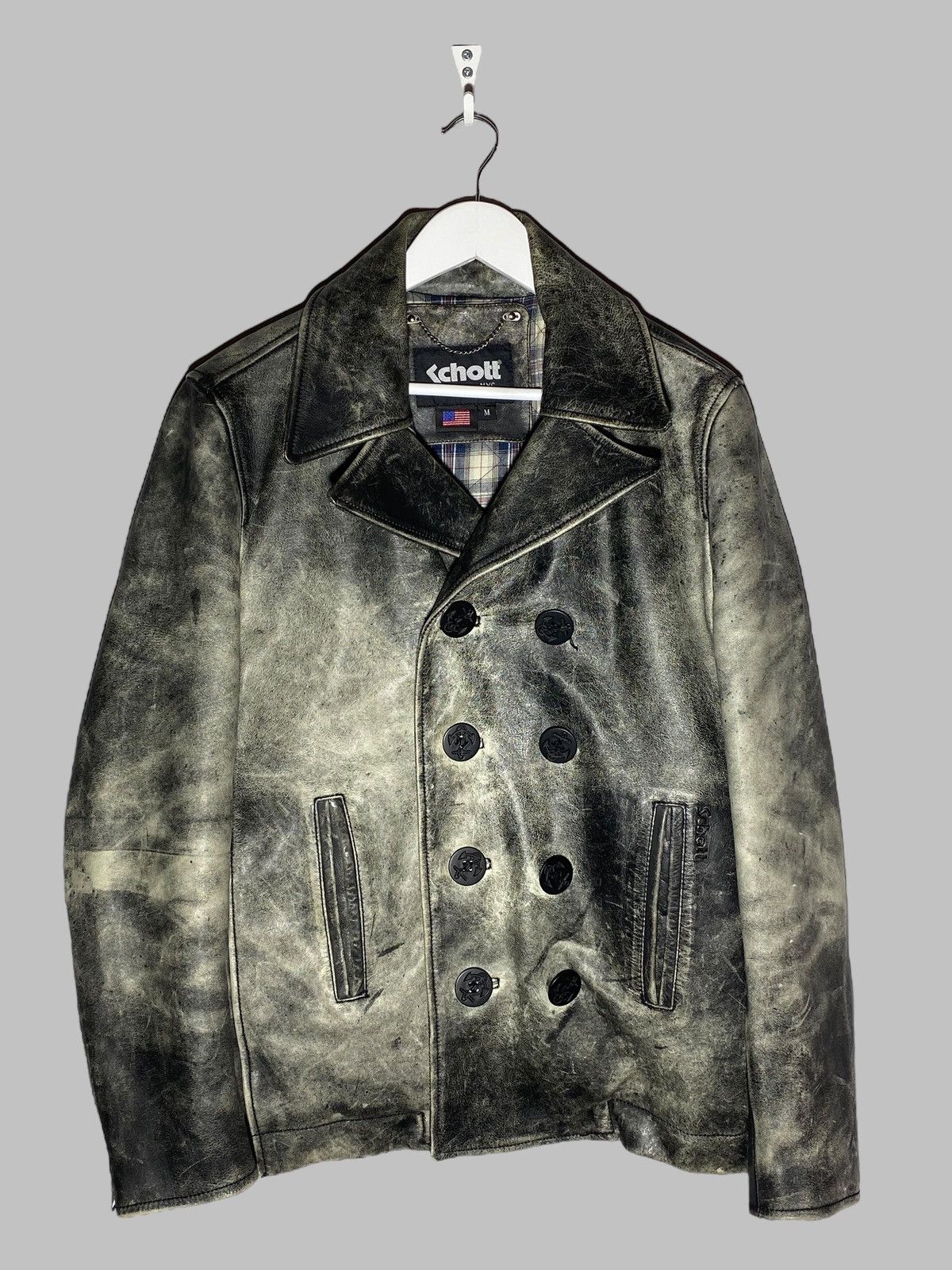 Schott Single Fur Pea Coat Black M Vintage Out of Print Used