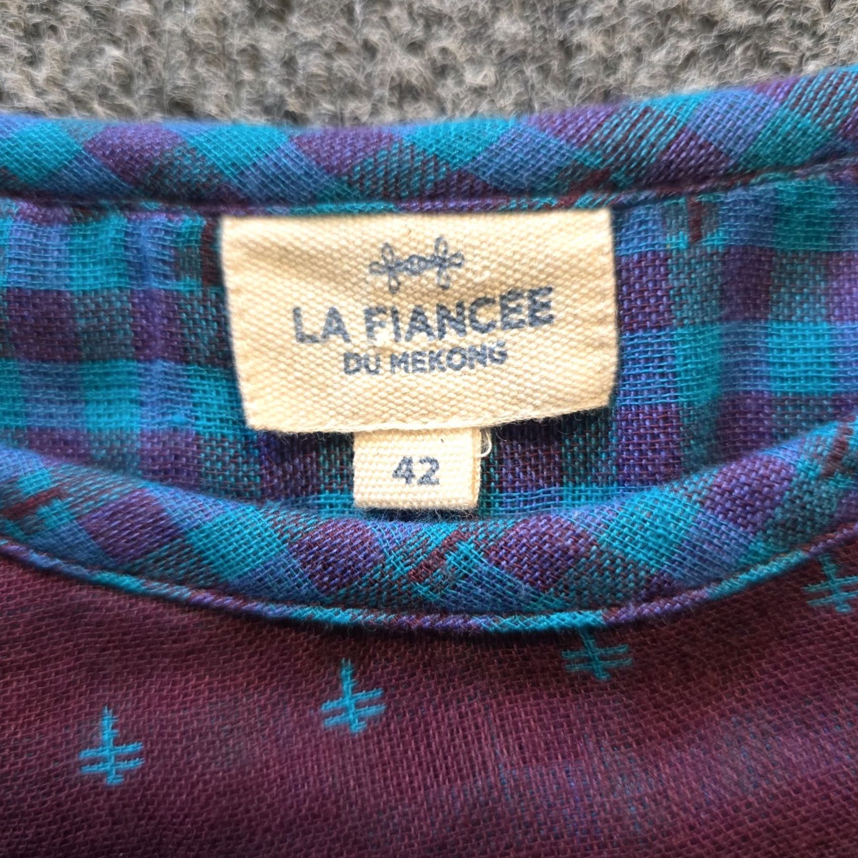 Vintage La Fiancee Top Womens Size 42 Purple Blue Plaid Boxy Gauze Lagenlook Casual Blouse Shirt Regular Woman Mens Girls Size M / US 6-8 / IT 42-44 - 4 Thumbnail