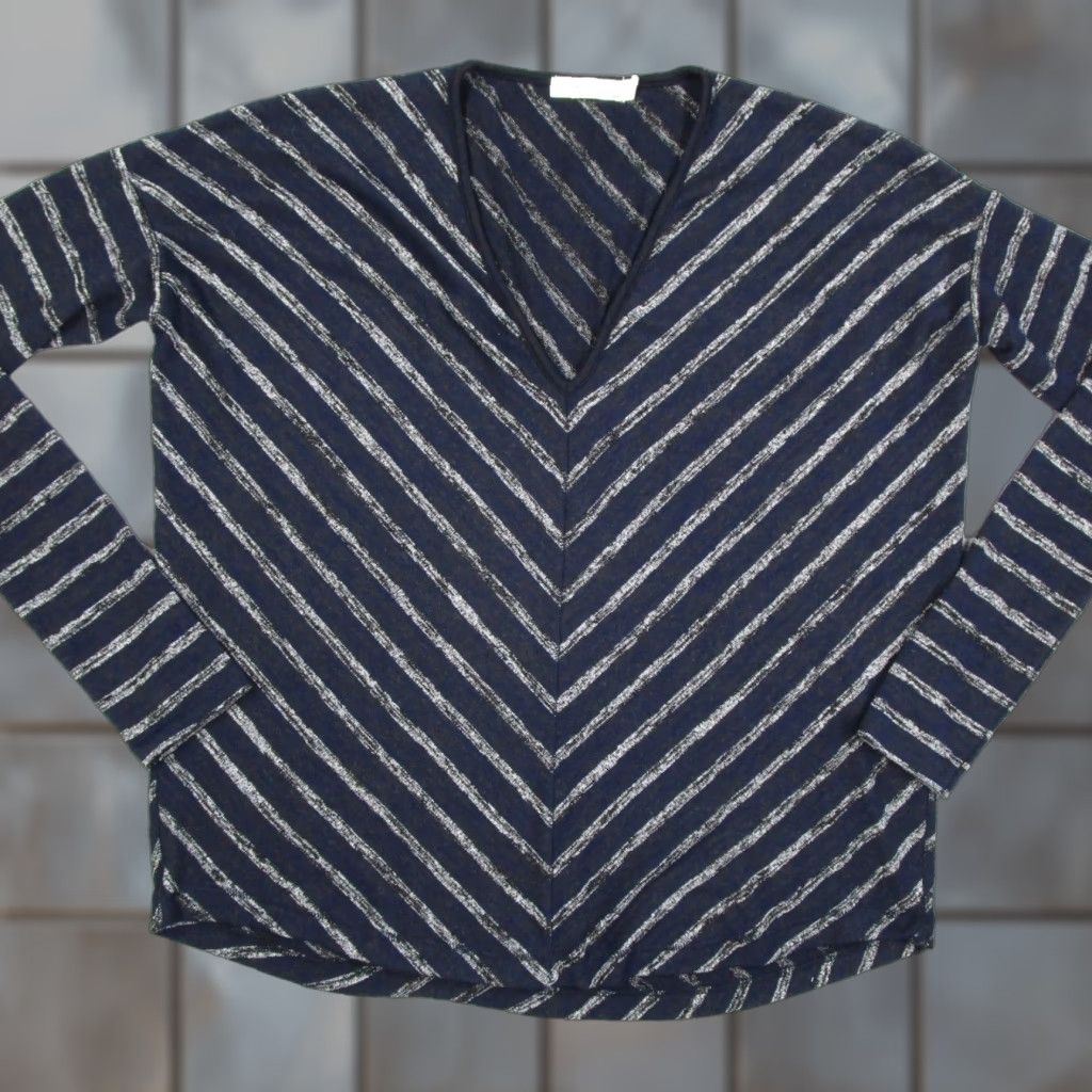 Rag & Bone rag & bone Womens Navy Blue White Striped V-Neck Long Sleeve Top S Pullover T-Shirt Womens Size S / US 4 / IT 40 - 1 Thumbnail
