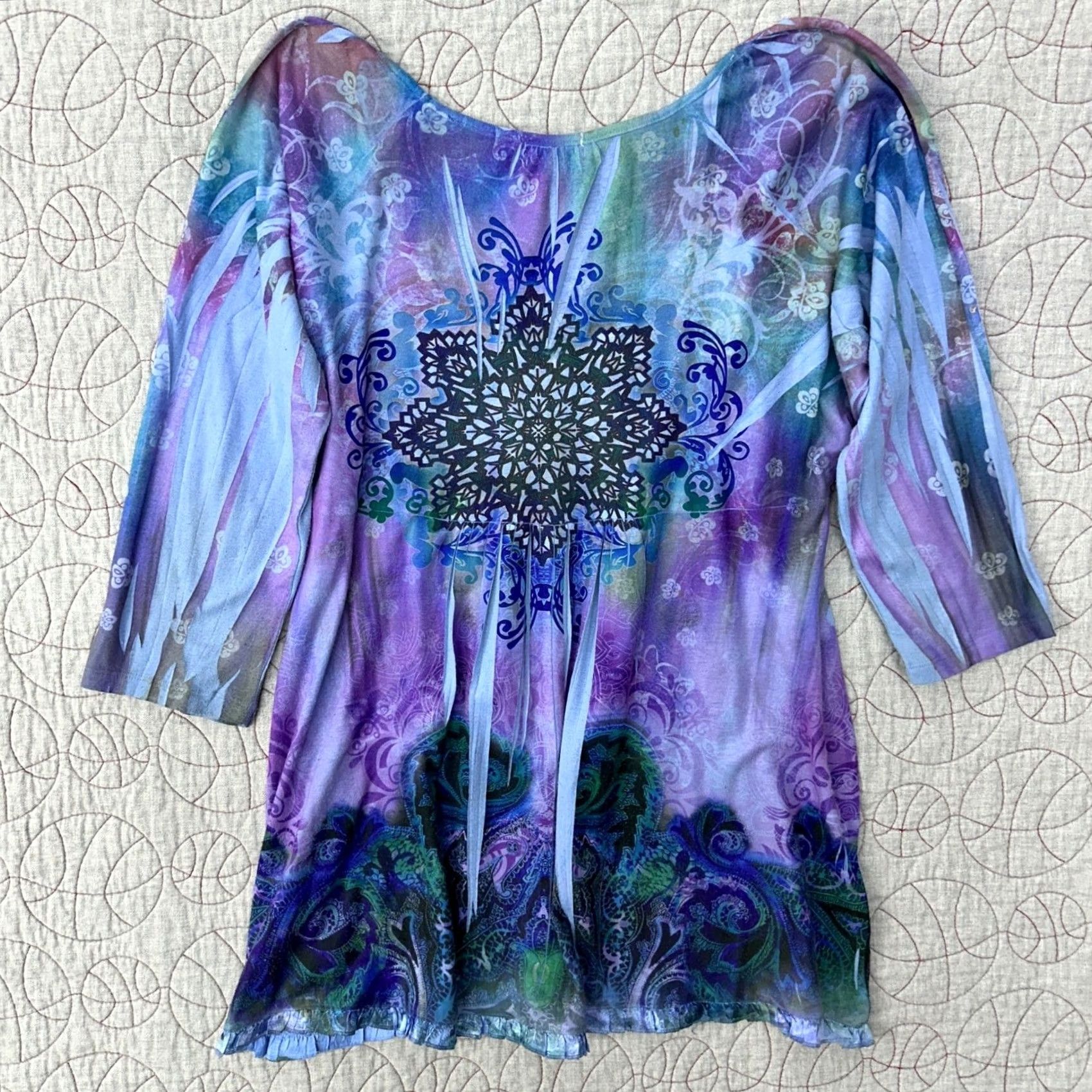 Vintage One World Purple Mandala Boho Top - Extra Large Womens Size L / US 10 / IT 46 - 4 Thumbnail