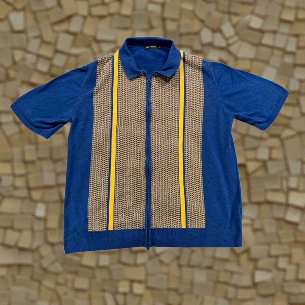 Vintage VINTAGE Paul Fredrick Shirt Adult XL Blue Yellow Cotton Knit Zip Up Retro Mod Size US XL / EU 56 / 4 - 1 Thumbnail