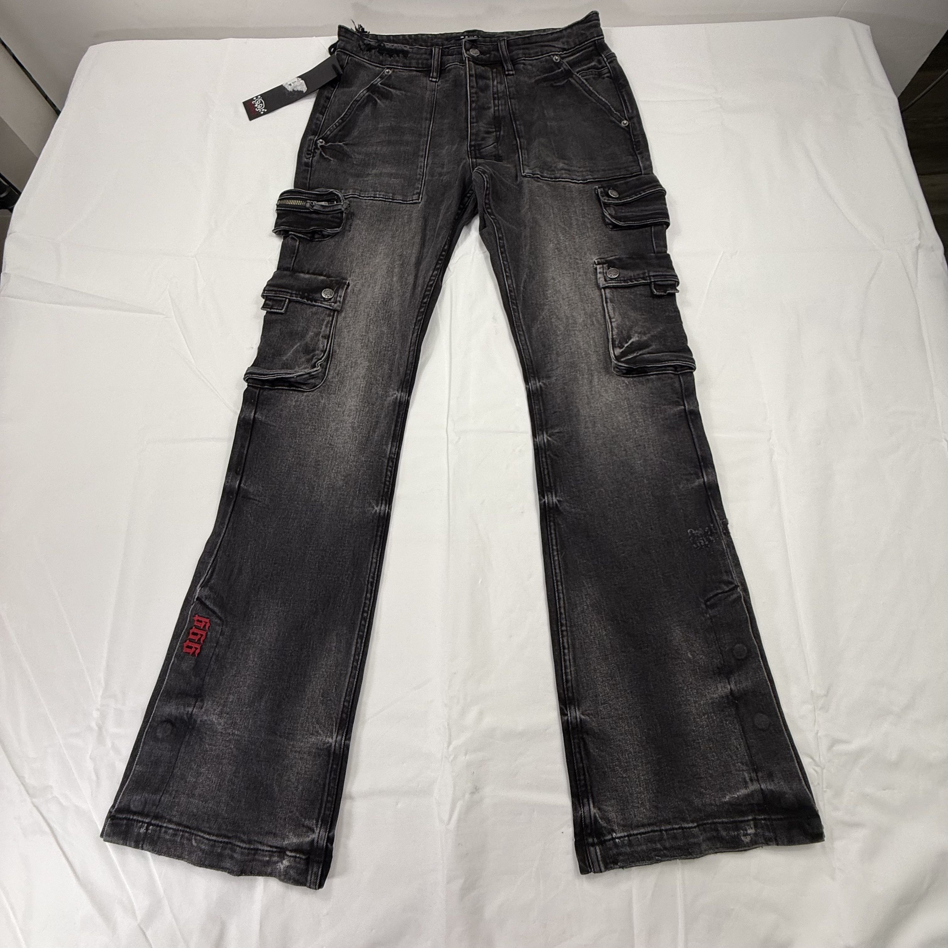 Ksubi Ksubi 999 Bronko Cargo Jeans Black Flared Snap Hem Mens 31 Size US 31 - 1 Thumbnail
