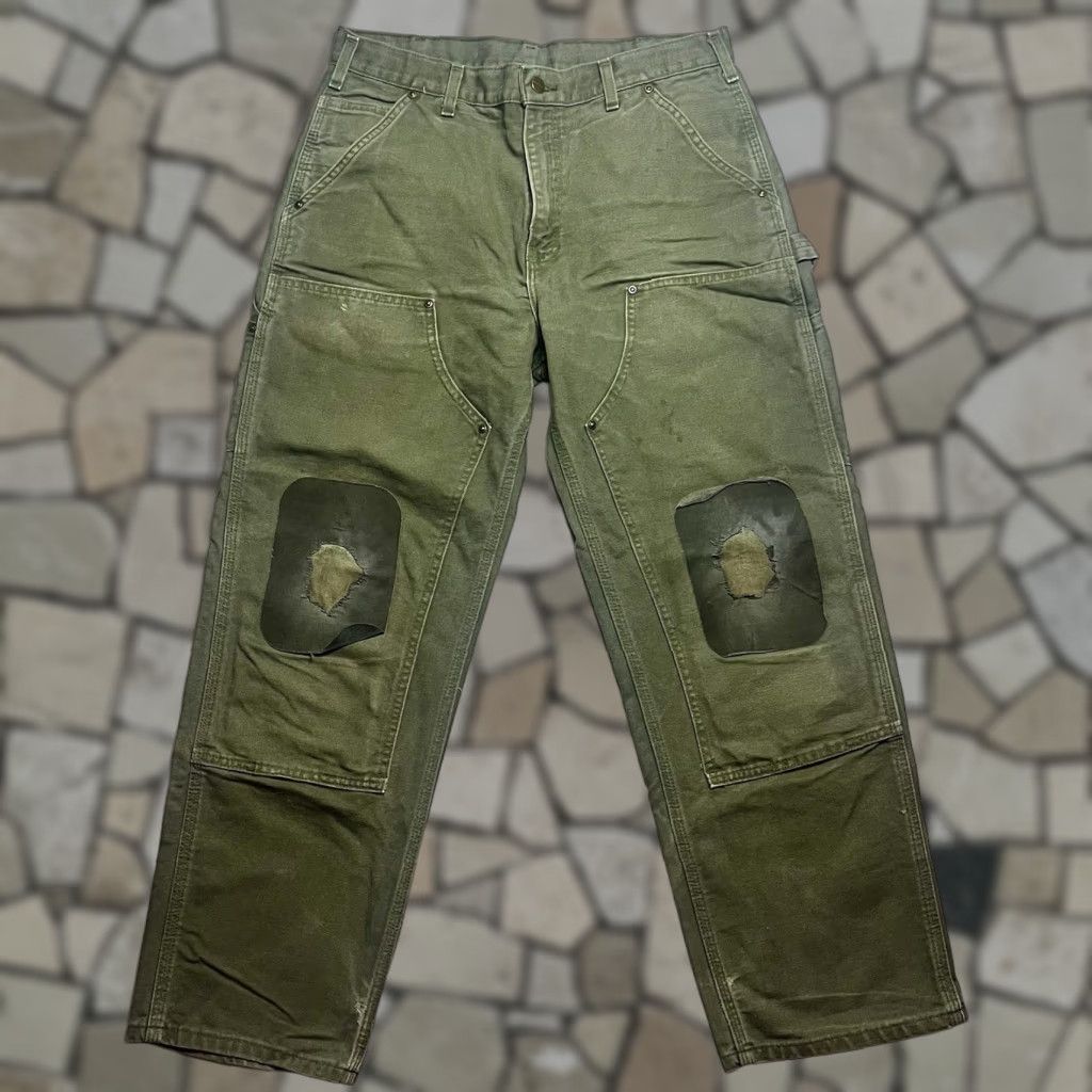 VINTAGE Carhartt Pants Green 34x30 Double Knee Work Wear 90s Grunge Mens