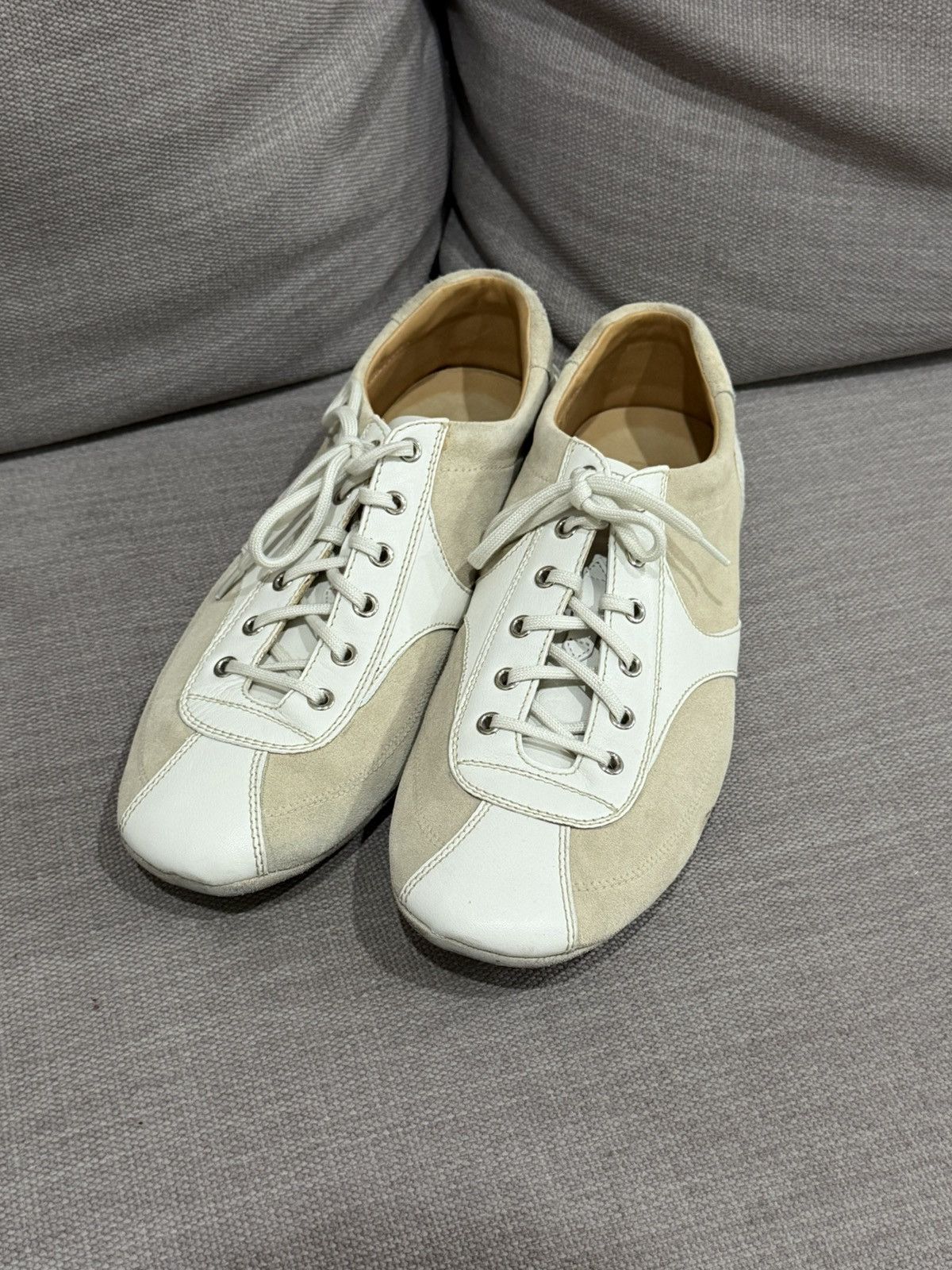 Prada Prada White & Cream Suede Leather Driving Sneakers Size 10 Size US 10 / EU 43 - 18 Thumbnail