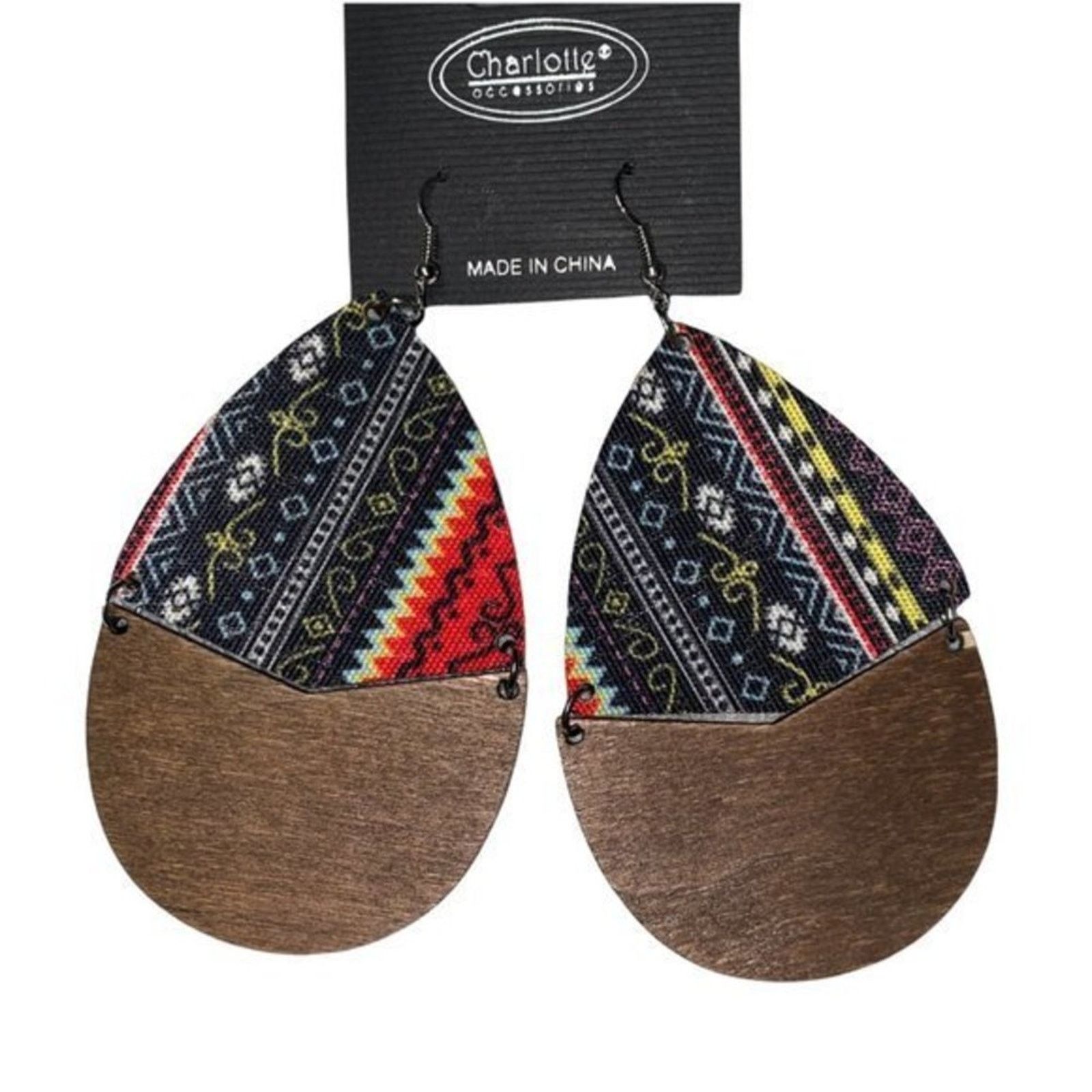 Other NWT Wooden Fabric Covered Boho Aztec Dangle Earrings Red Size ONE SIZE - 2 Thumbnail