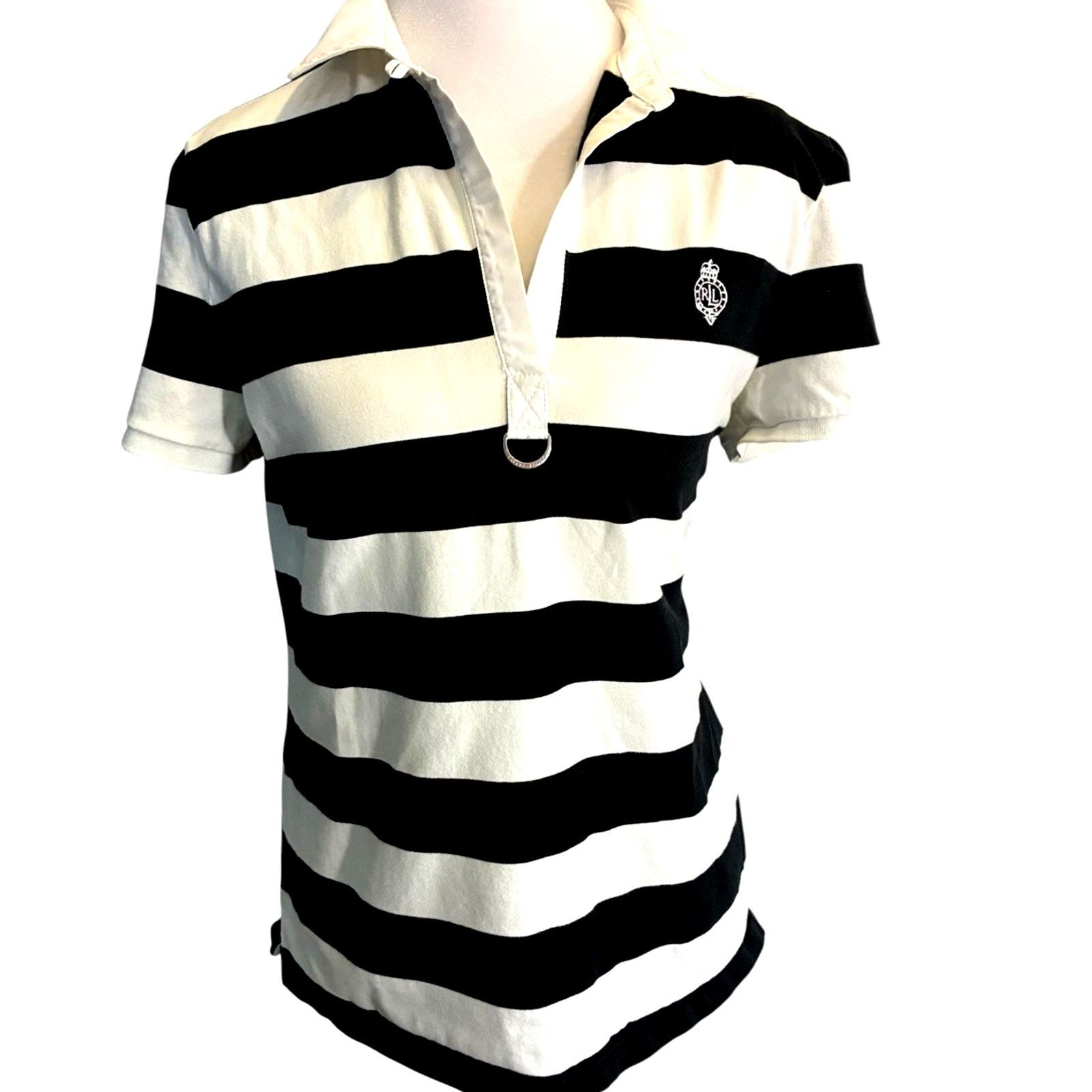 Lauren Ralph Lauren Polo Ralph Lauren Woman L White and Black Striped Polo 90s Size L / US 10 / IT 46 - 1 Thumbnail