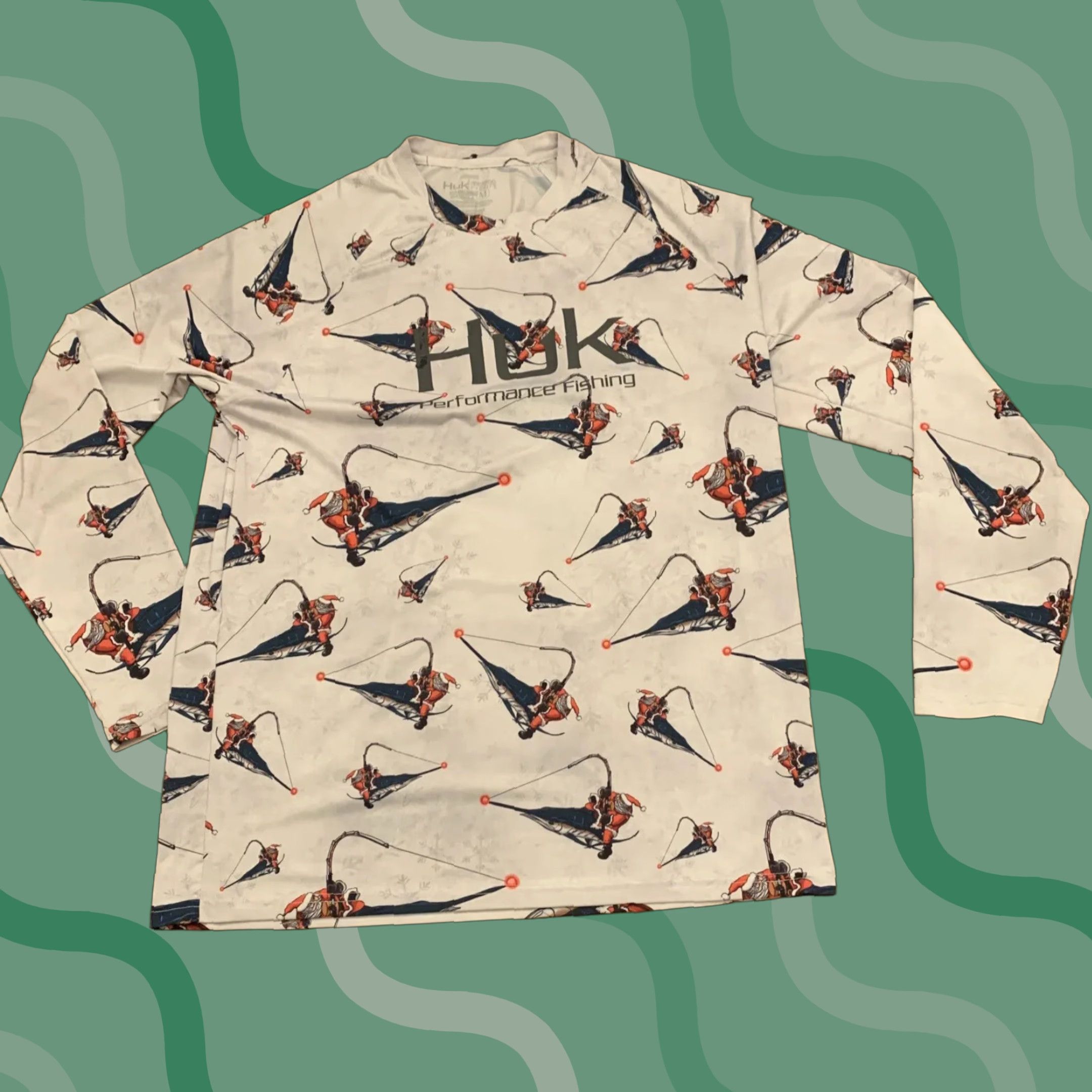 Vintage Huk Performance Fishing Long Sleeve Shirt M White Santa Sailfish All Over Men Size M Mens Shirt Size US M / EU 48-50 / 2 - 1 Thumbnail