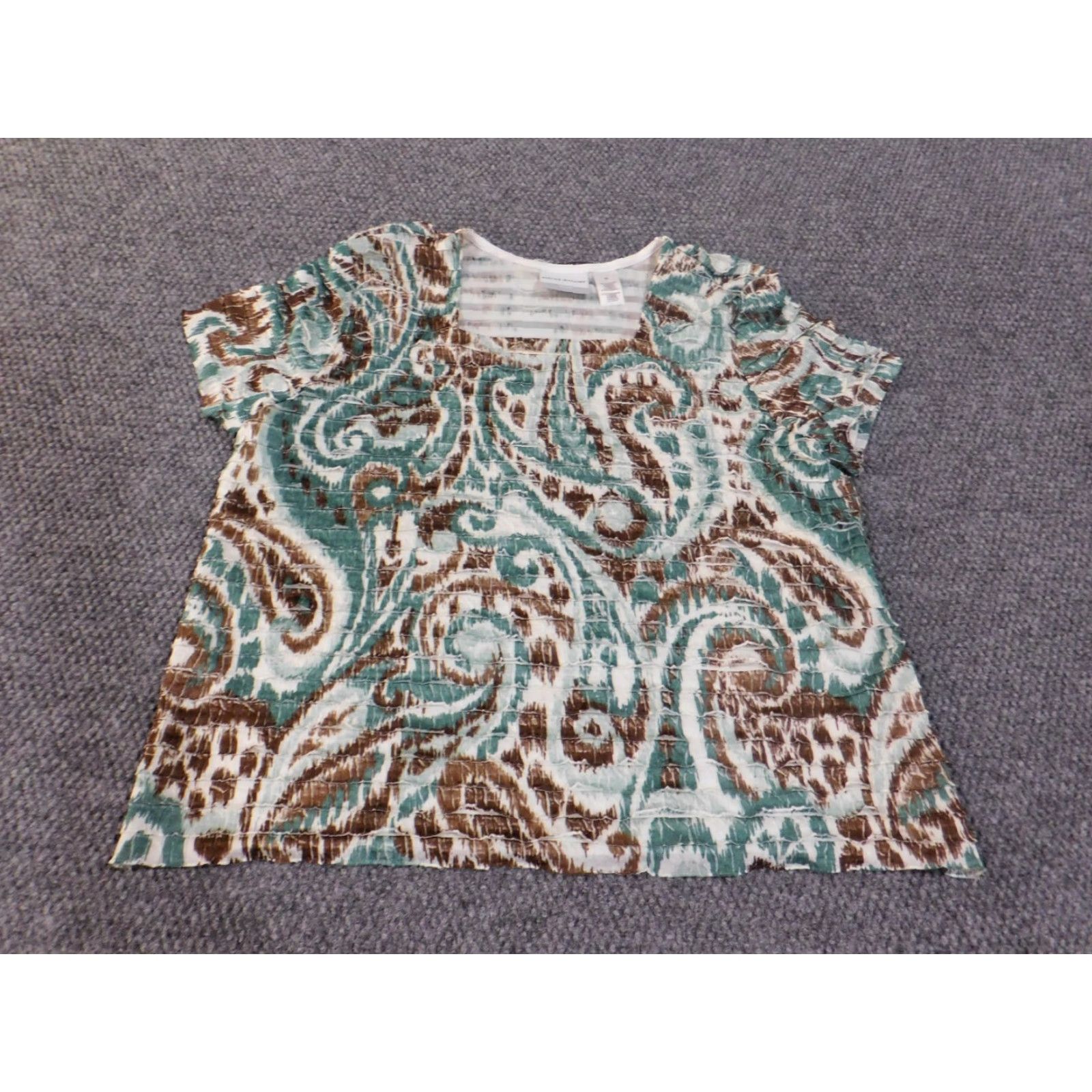Vintage alfred dunner Blouse Shirt Petite Large Green Geometric Stretch Ruffles Womens Pullover Casual Short Sleeve Round Neck Top Blouse? Size L / US 10 / IT 46 - 3 Thumbnail