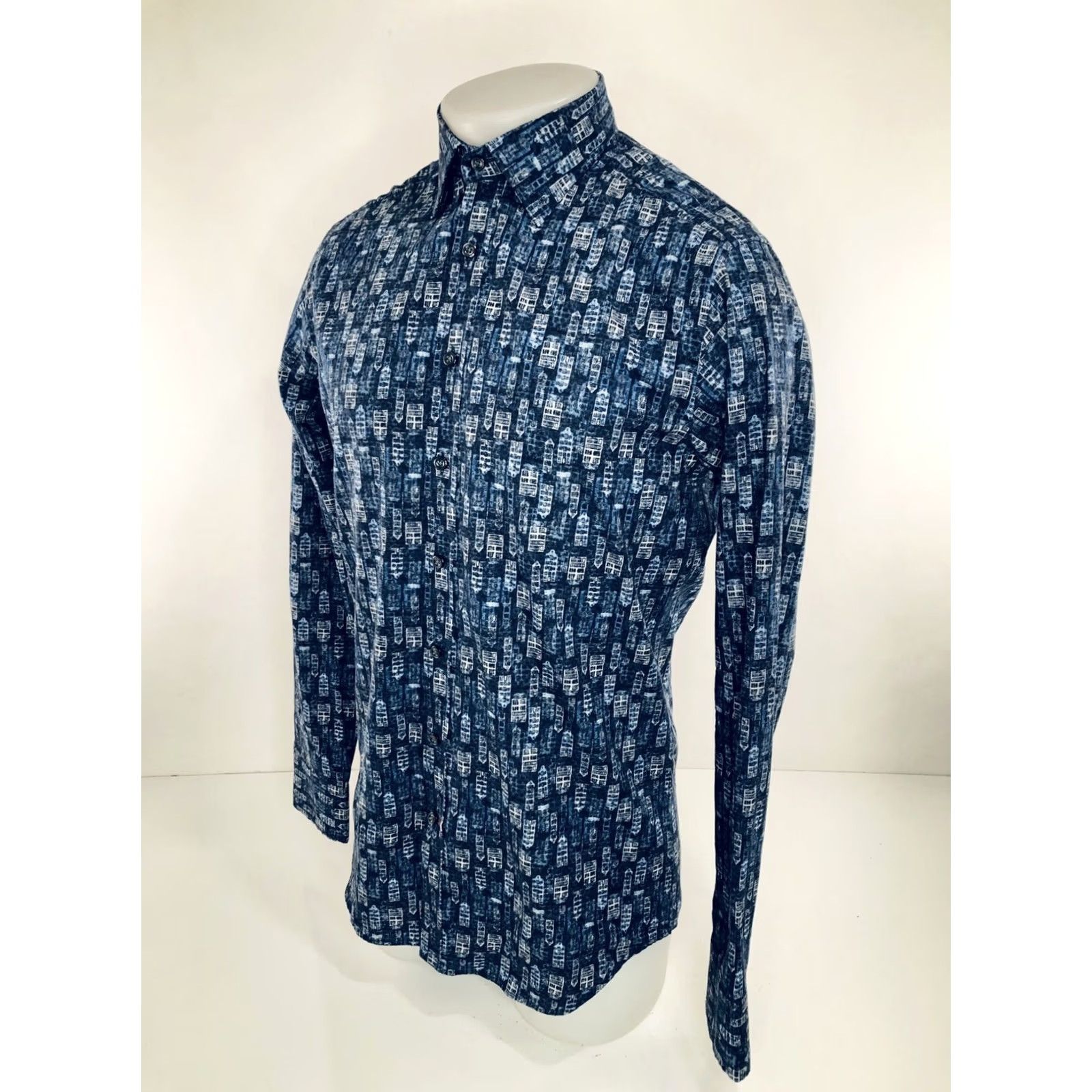 Simon Carter Simon Carter / London - Buildings All Over Slim Fit Shirt 15 / 38 Blue White Button-Up Mens Long Sleeve 100% J14 EXC Size US M / EU 48-50 / 2 - 3 Thumbnail