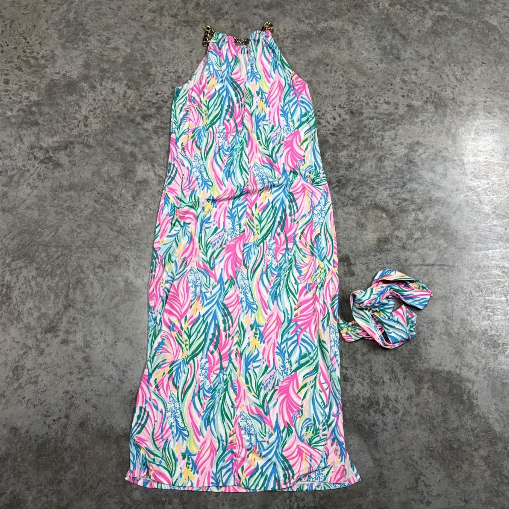 Lilly Pulitzer Lilly Pulitzer Dress Womens XS Multicolor Tropical Maxi Halter Belted Sleeveless Jersey Floral Strappy Summer 90s? Size XS / US 0-2 / IT 36-38 - 6 Thumbnail